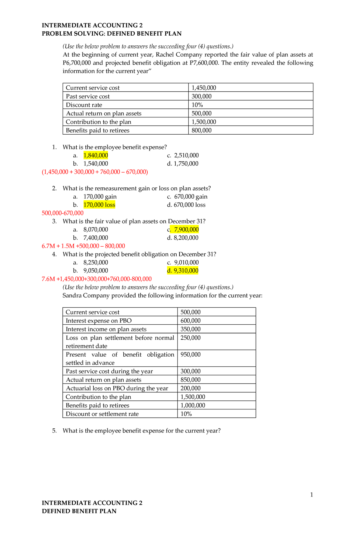 Definedbenefitplantestbank INTERMEDIATE ACCOUNTING 2 PROBLEM SOLVING 