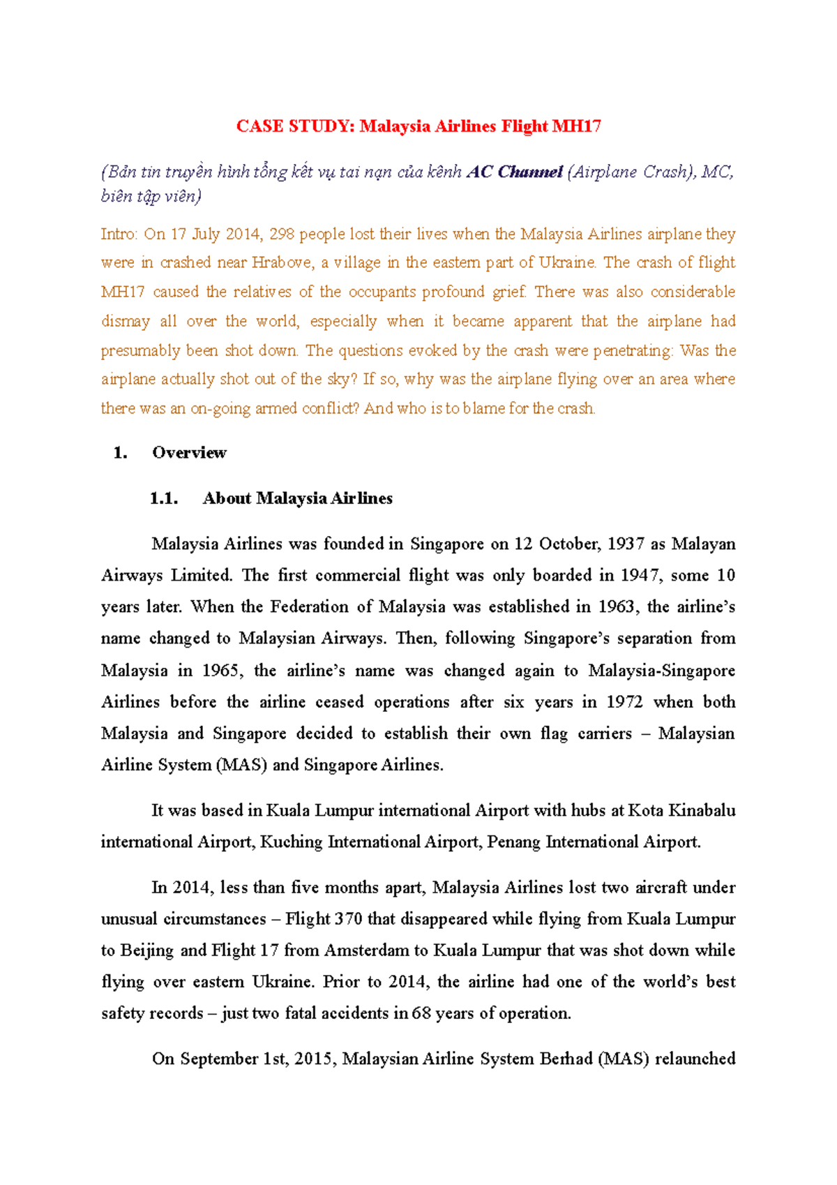 mh17 crisis management case study