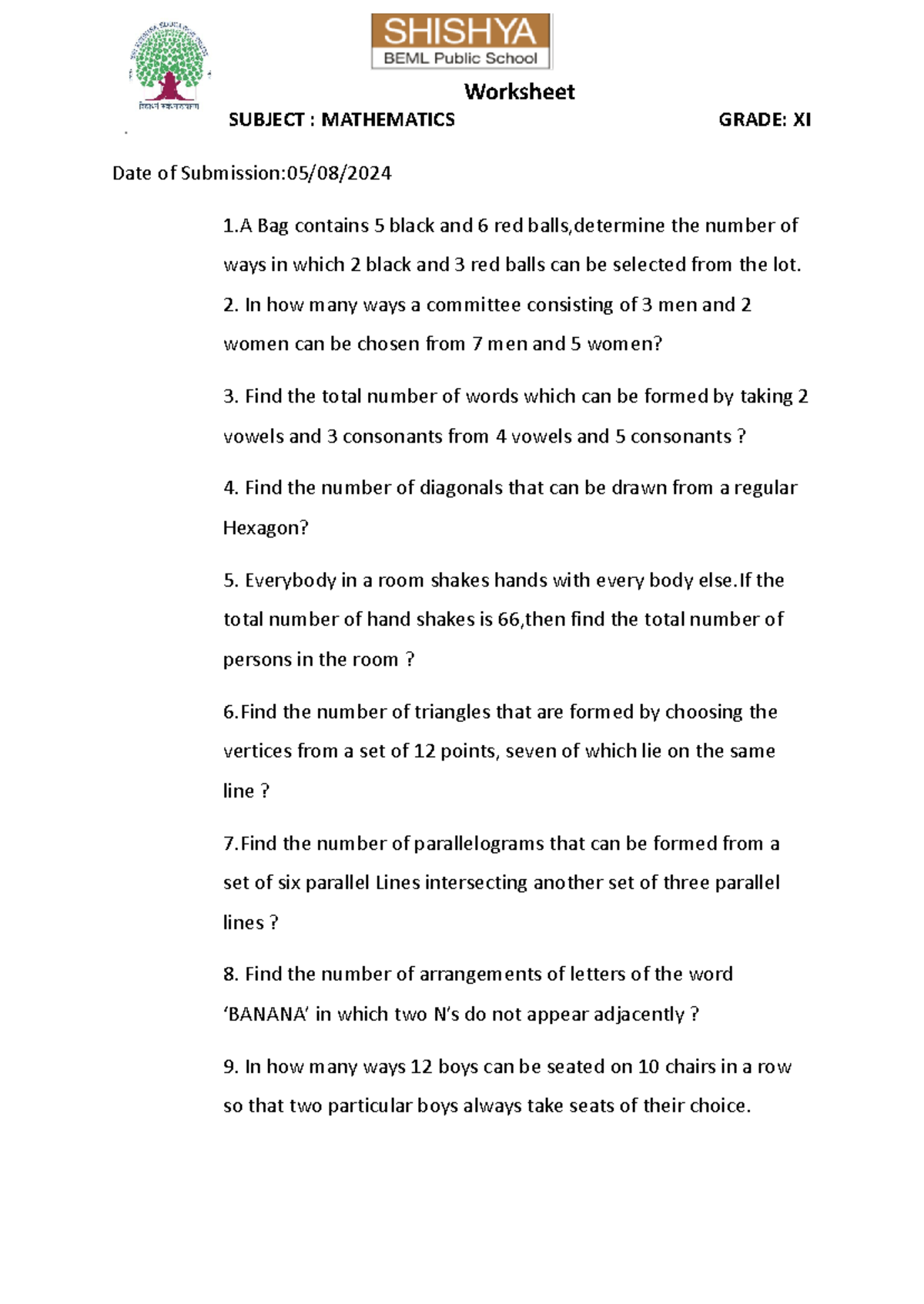 Worksheet 2 Grade 11 Mathematics - Worksheet SUBJECT : MATHEMATICS ...