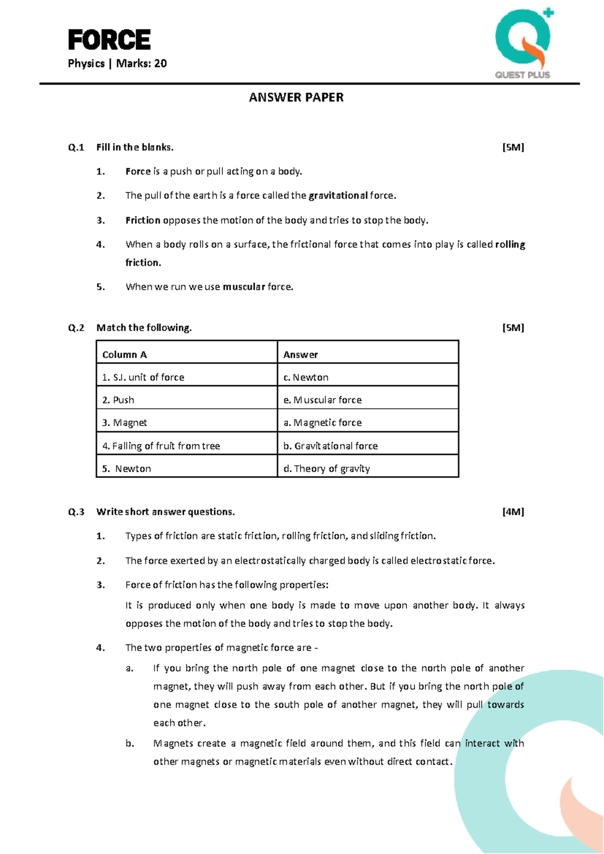Force 20 mk Ap - cxcffbndfcv - FORCE Physics | Marks: 20 ANSWER PAPER Q ...