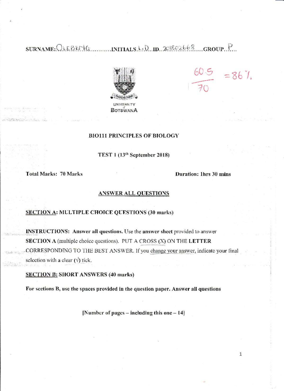 Test 1 2018 - Use this past exam paper to pass your examinations ...