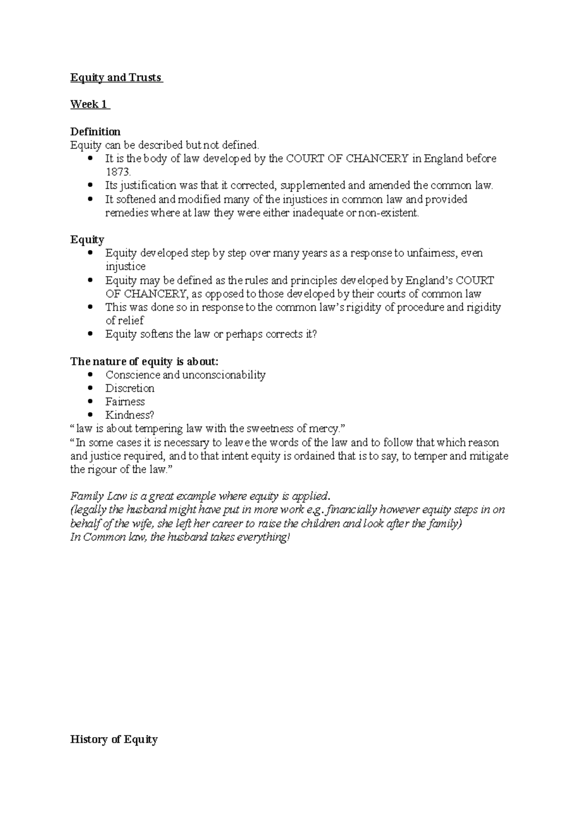 Equity and Trusts Lectures and Tuts - Equity and Trusts Week 1 ...