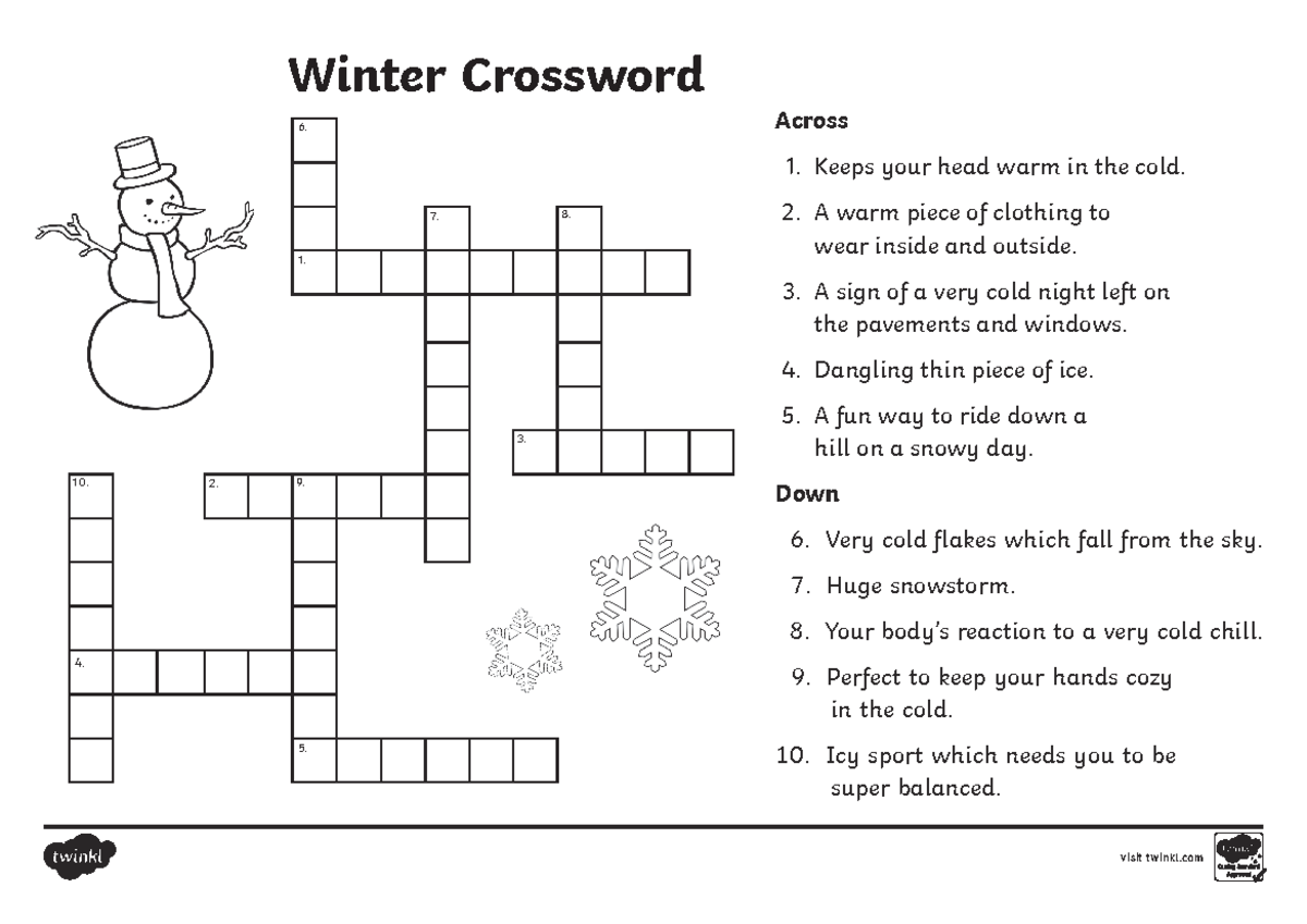 Winter Crossword Cruciverba Winter Crossword Across 1. Keeps your