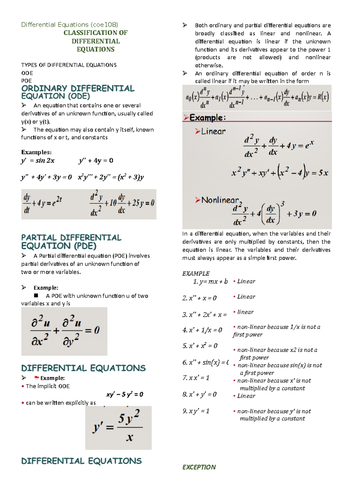 Differential Equations The Equation May Also Contain Y Itself Known