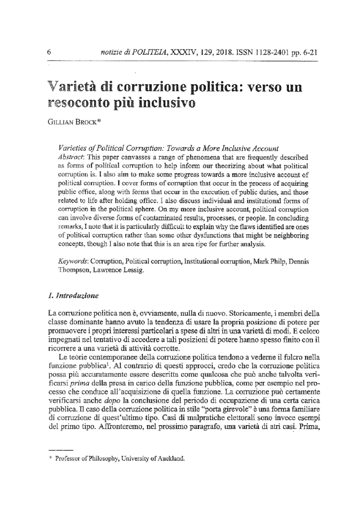 G. Brock, Varietà Di Corruzione Politica Verso Un Resoconto Più ...