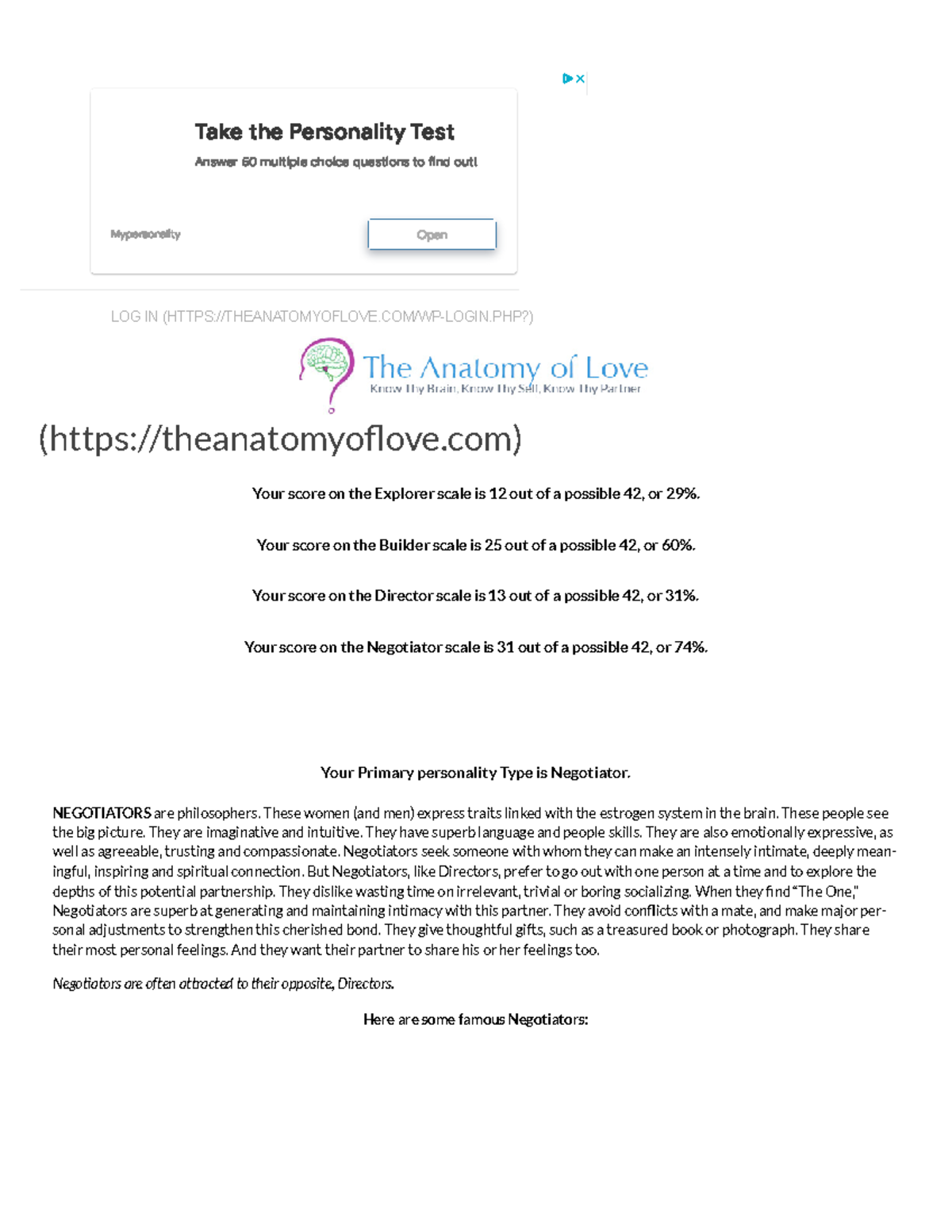 Personality Test Tiebreaker - The Anatomy Of Love - Your score on the ...