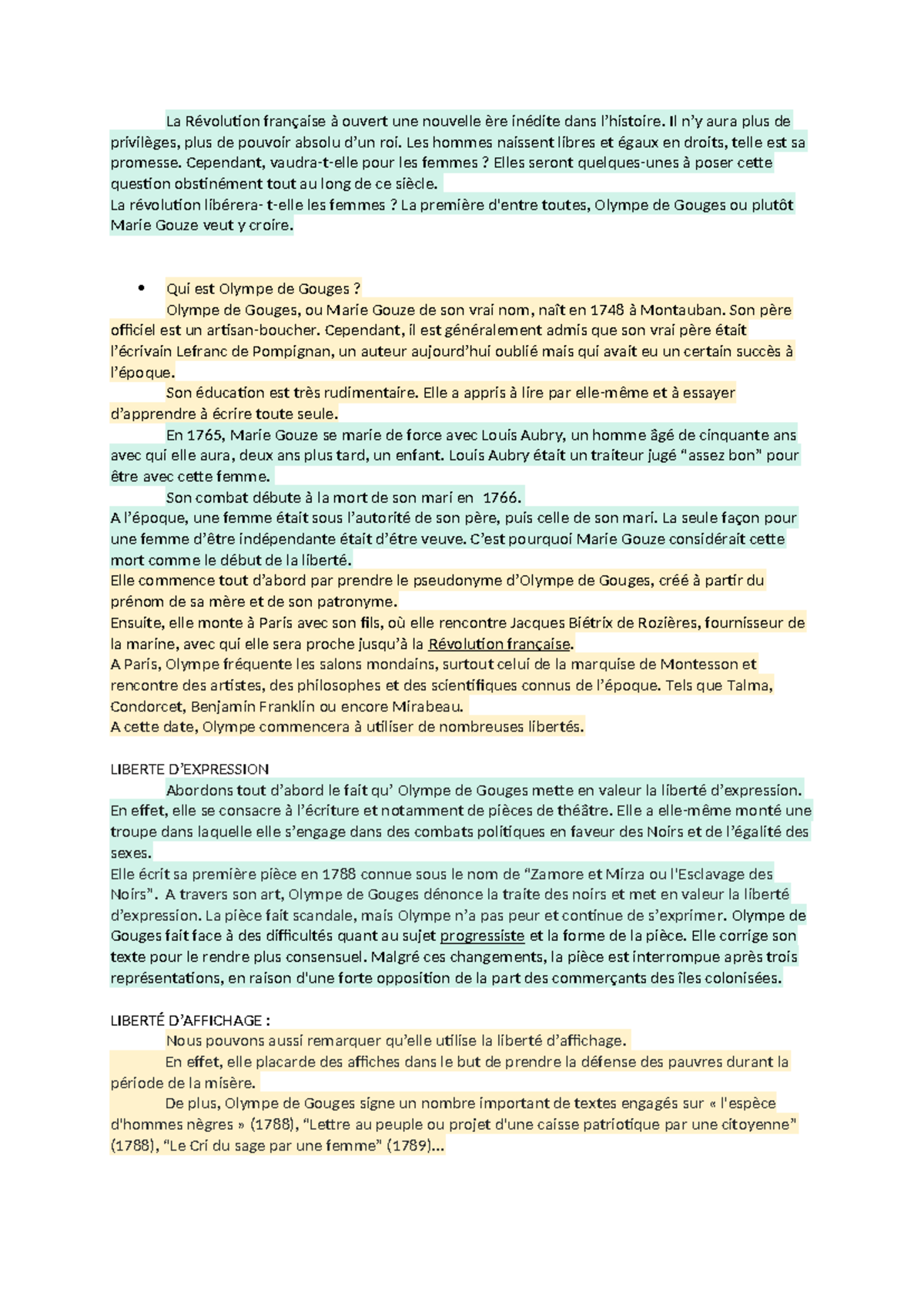 Olympe de Gouges exposé - La Révolution française à ouvert une nouvelle ...