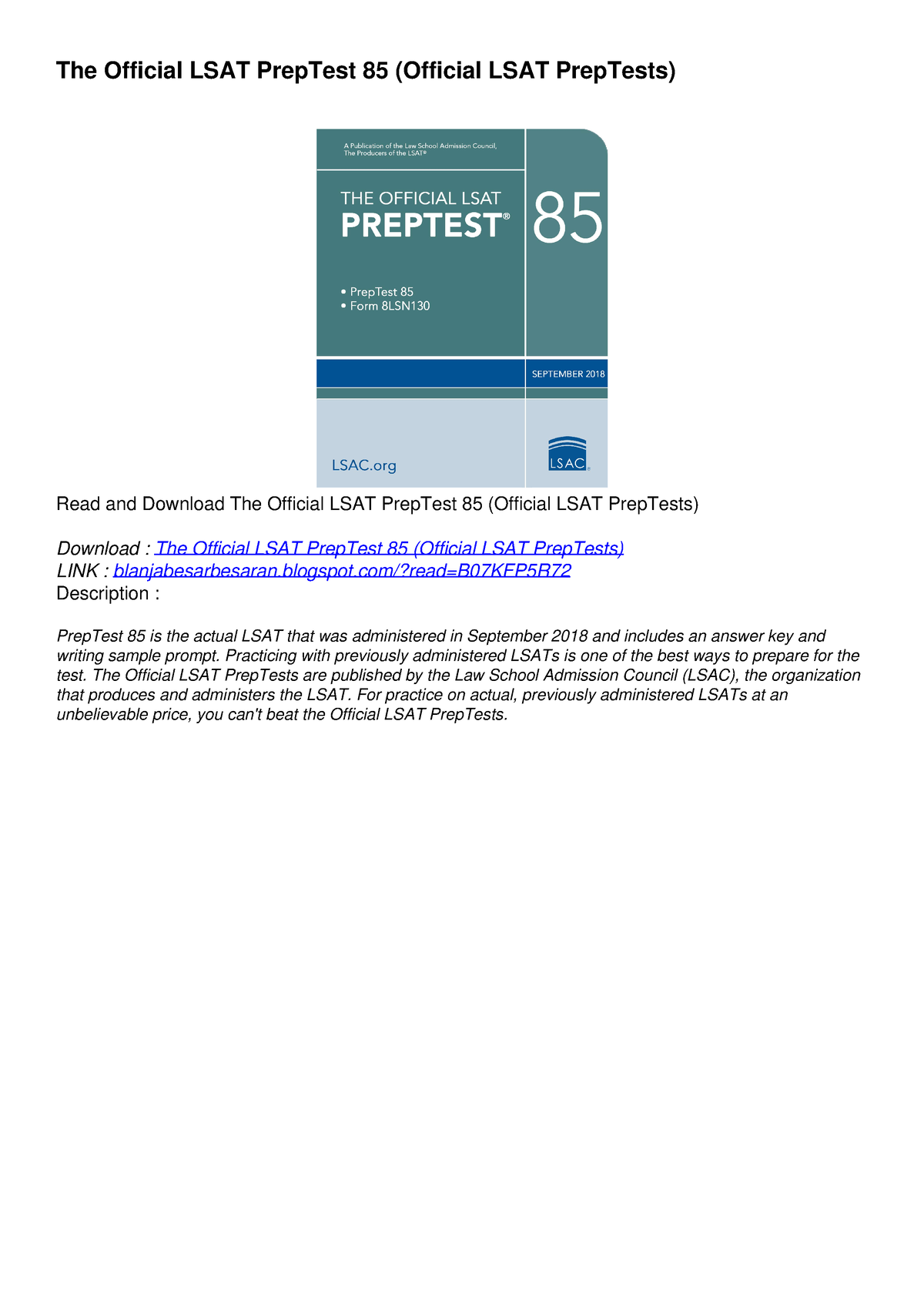 [PDF] DOWNLOAD FREE The Official LSAT PrepTest 85 (Official LSAT ...