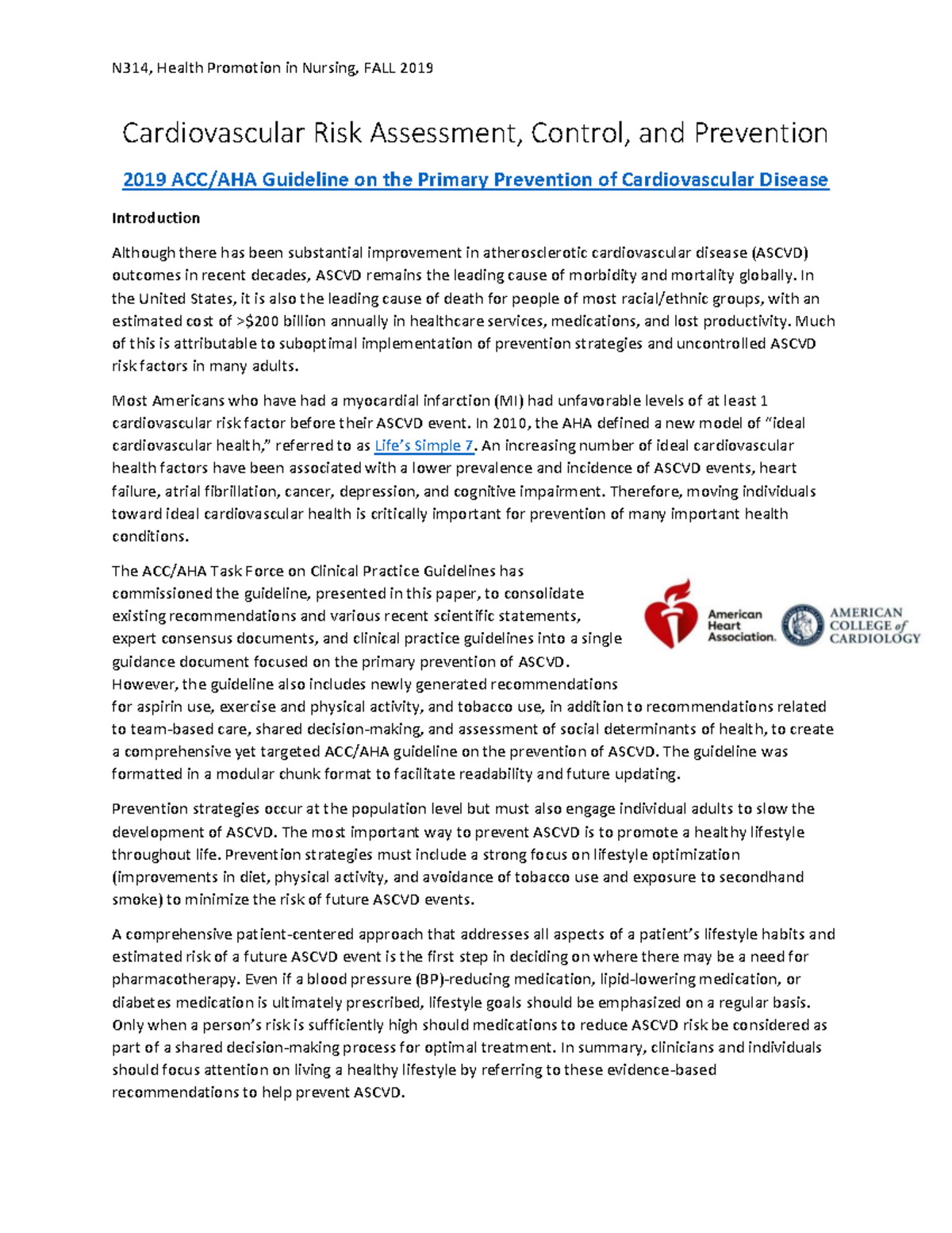 Week 3. Cardiovascular Risk Assessment, Control, and Prevention ...