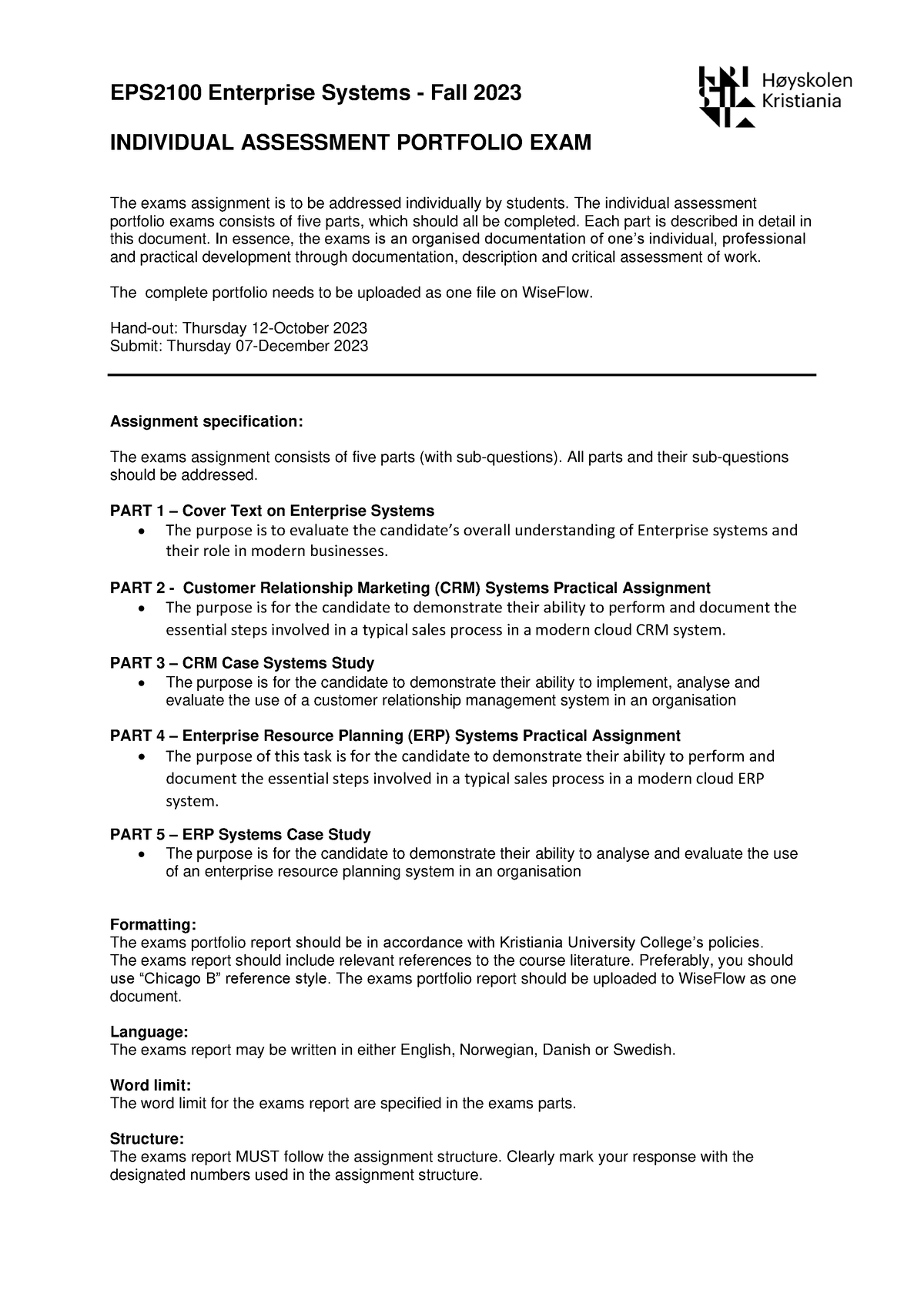 2023-Fall EPS2100 Enterprise Systems - Individual Assessment Portfolio ...