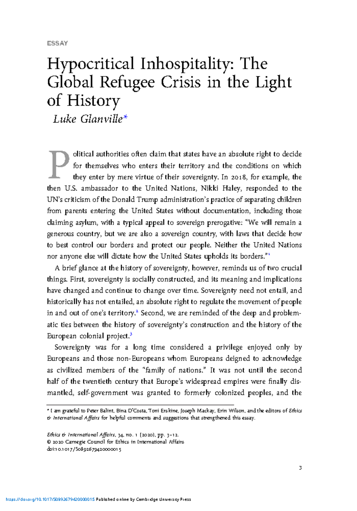 Hypocritical InhospitalityGlanville(2020) ESSAY Hypocritical