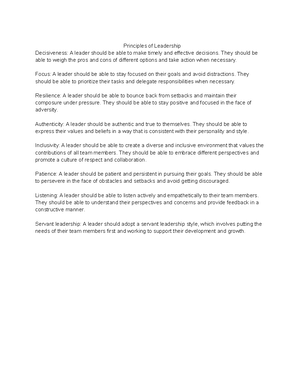 Principles of Leadership notes - Principles of Leadership Vision: A ...