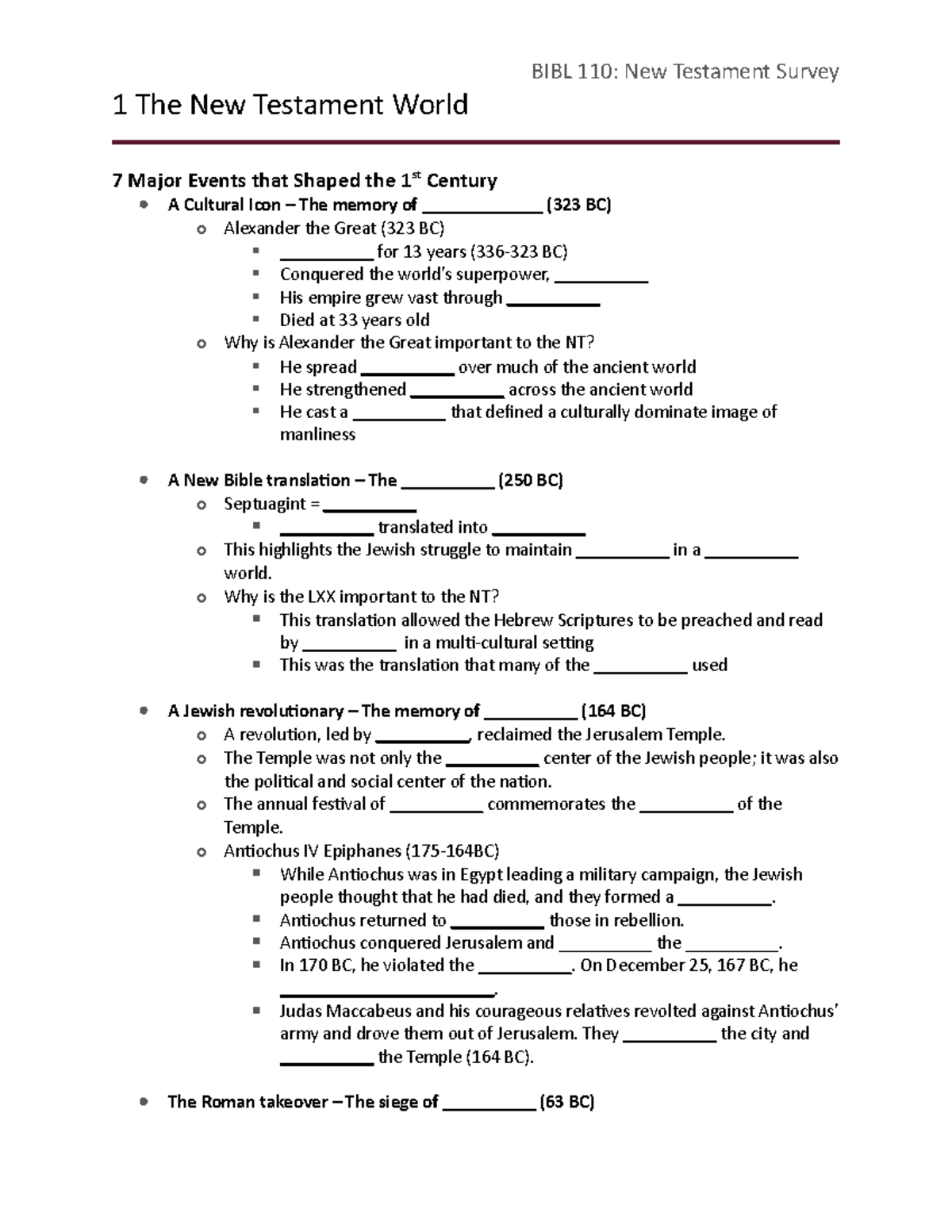 1 New Testament World - o Why is the LXX important to the NT? This ...