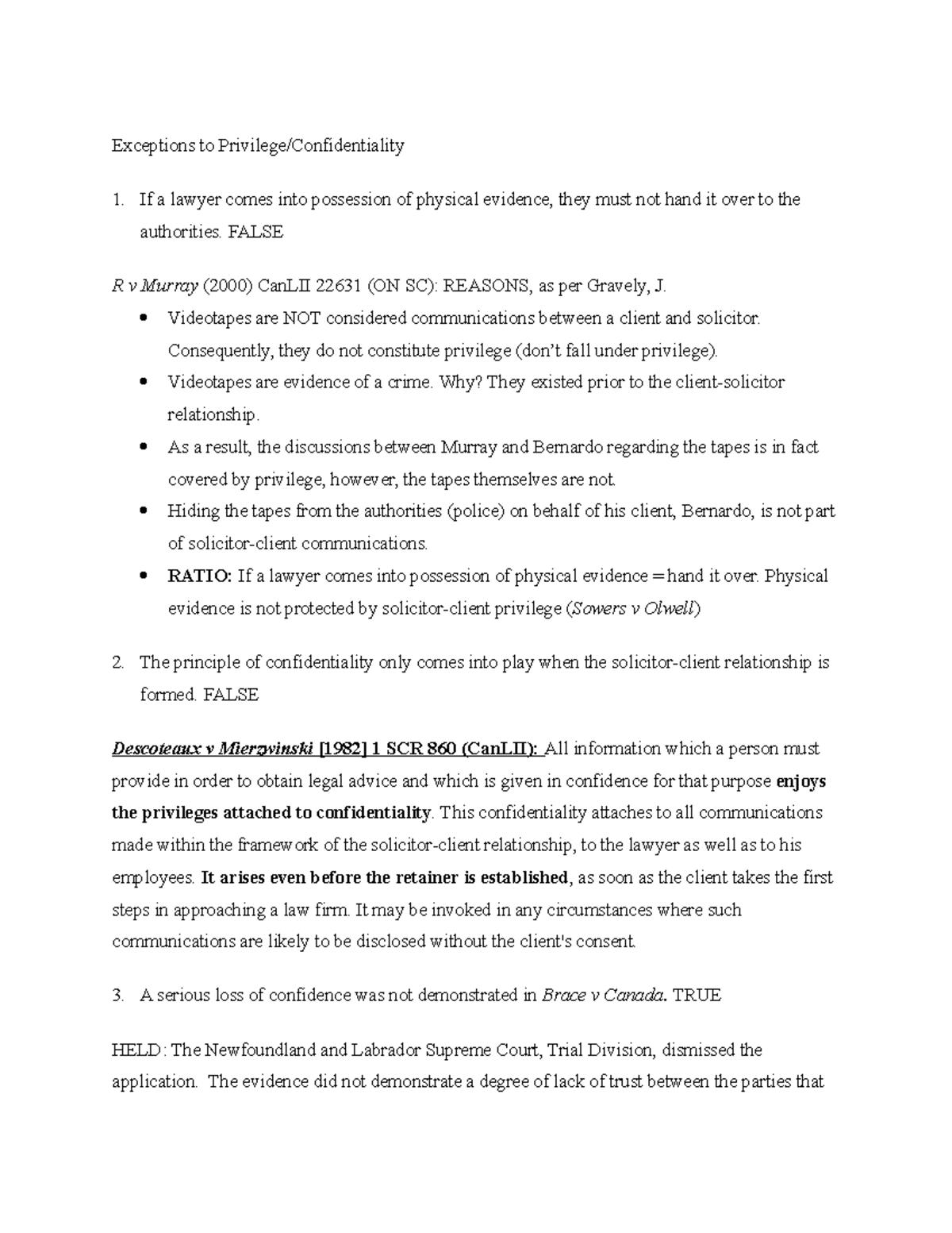7. PR Short TRUE AND False QUIZ - Exceptions to Privilege ...