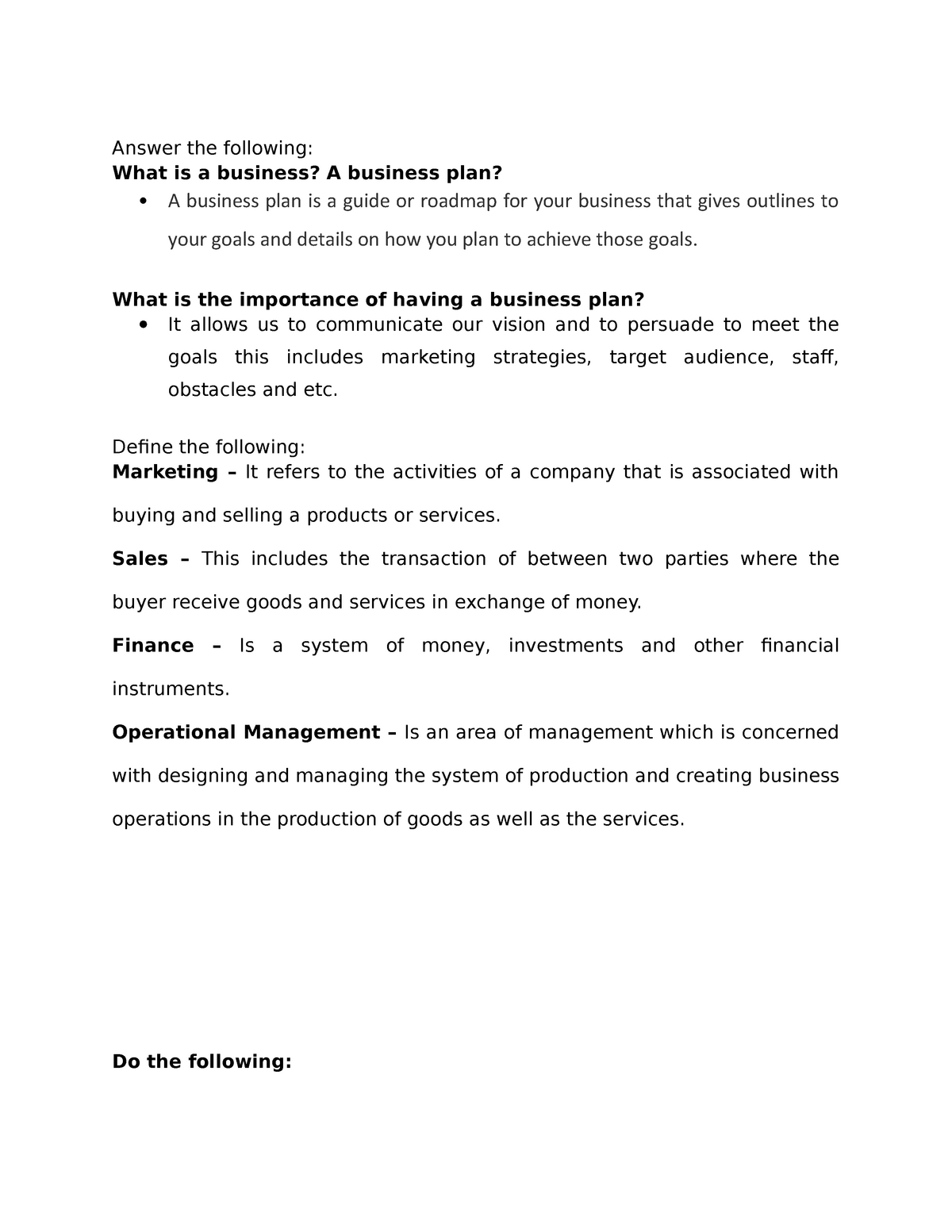 business plan university assignment