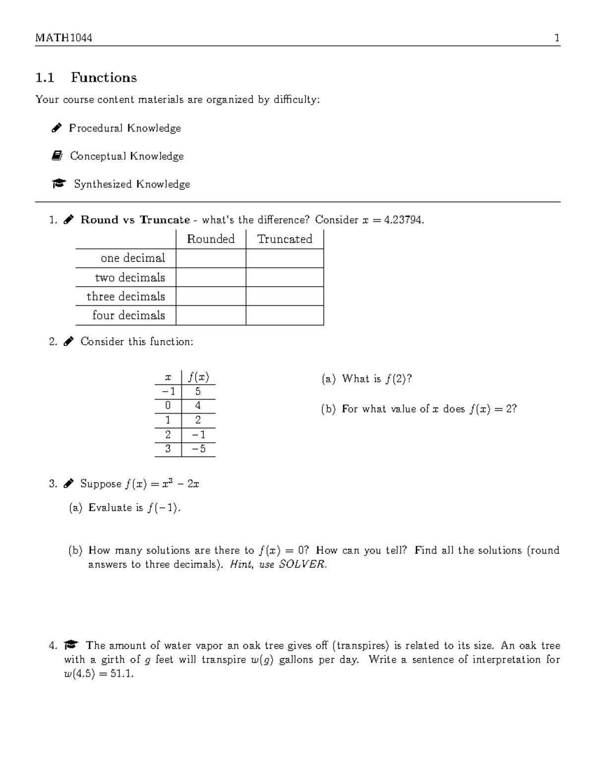 1.1 - These are the latest math notes - MATH1044 1 1 Functions Your ...