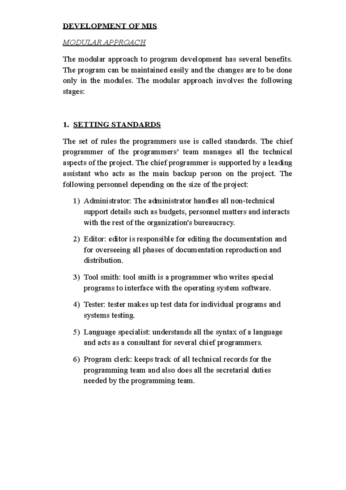 Development OF MIS, Modular Approach - DEVELOPMENT OF MIS MODULAR ...