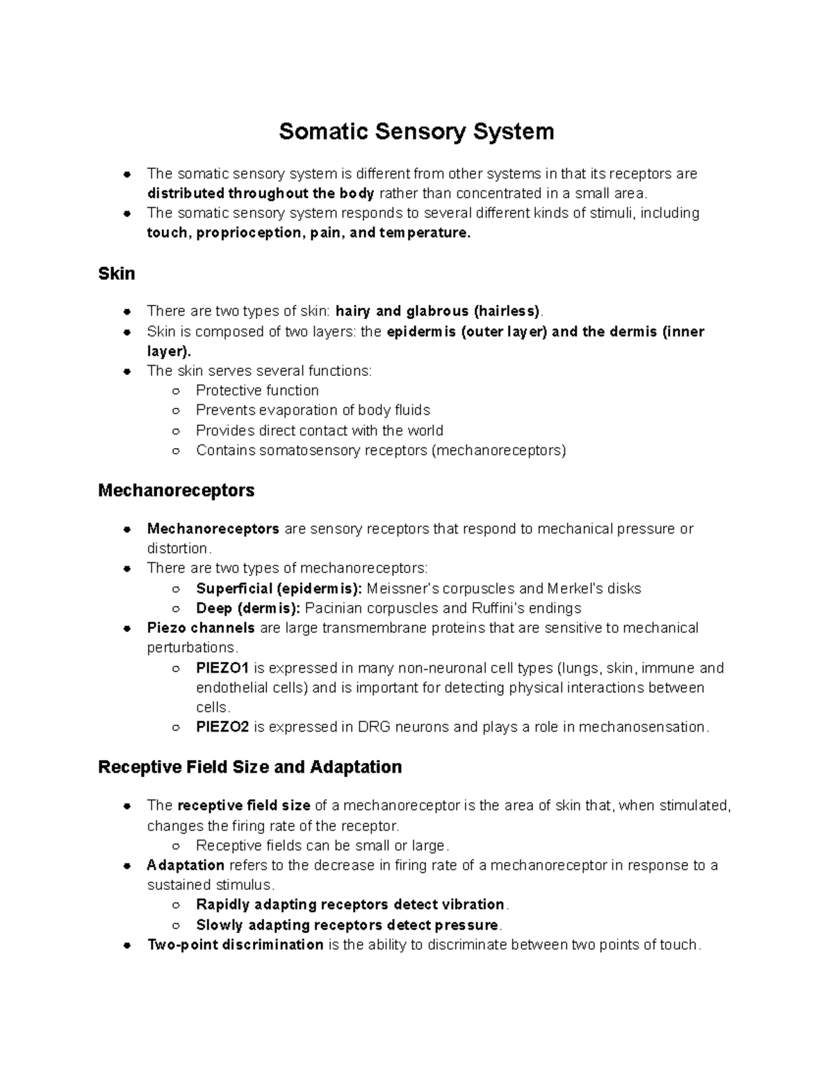 Neuro study guide week 7-9 - Somatic Sensory System The somatic sensory ...