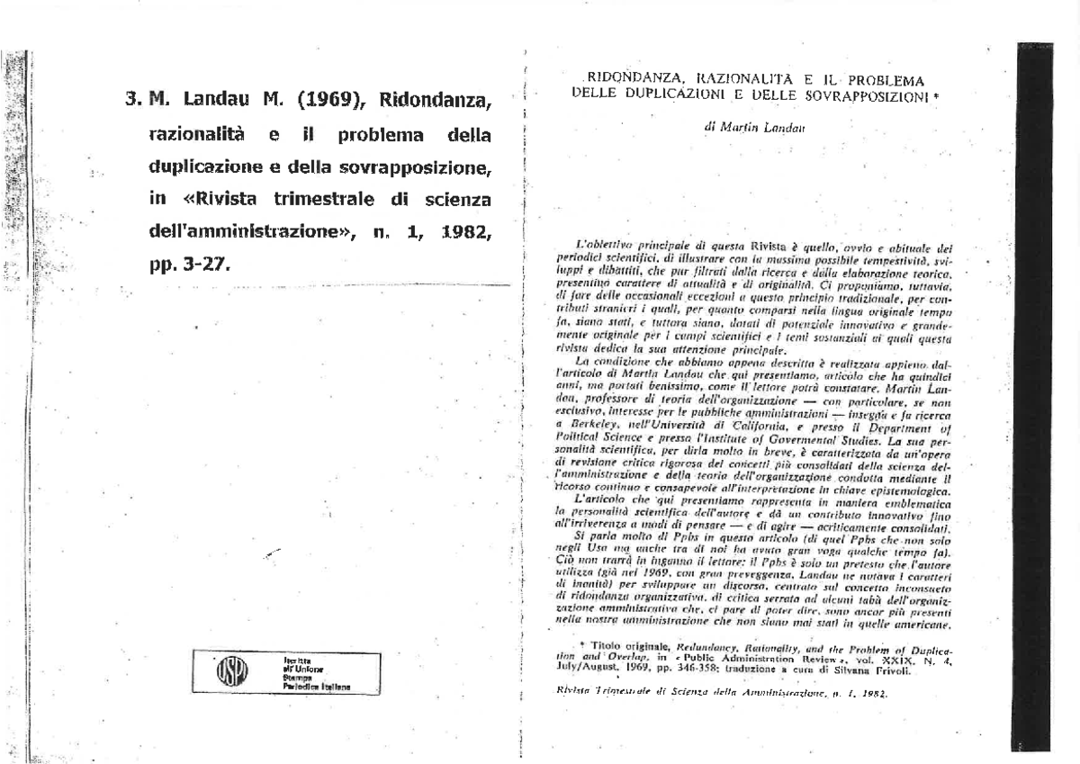 M Landau Ridondanza Razionalit E Il Problema Della