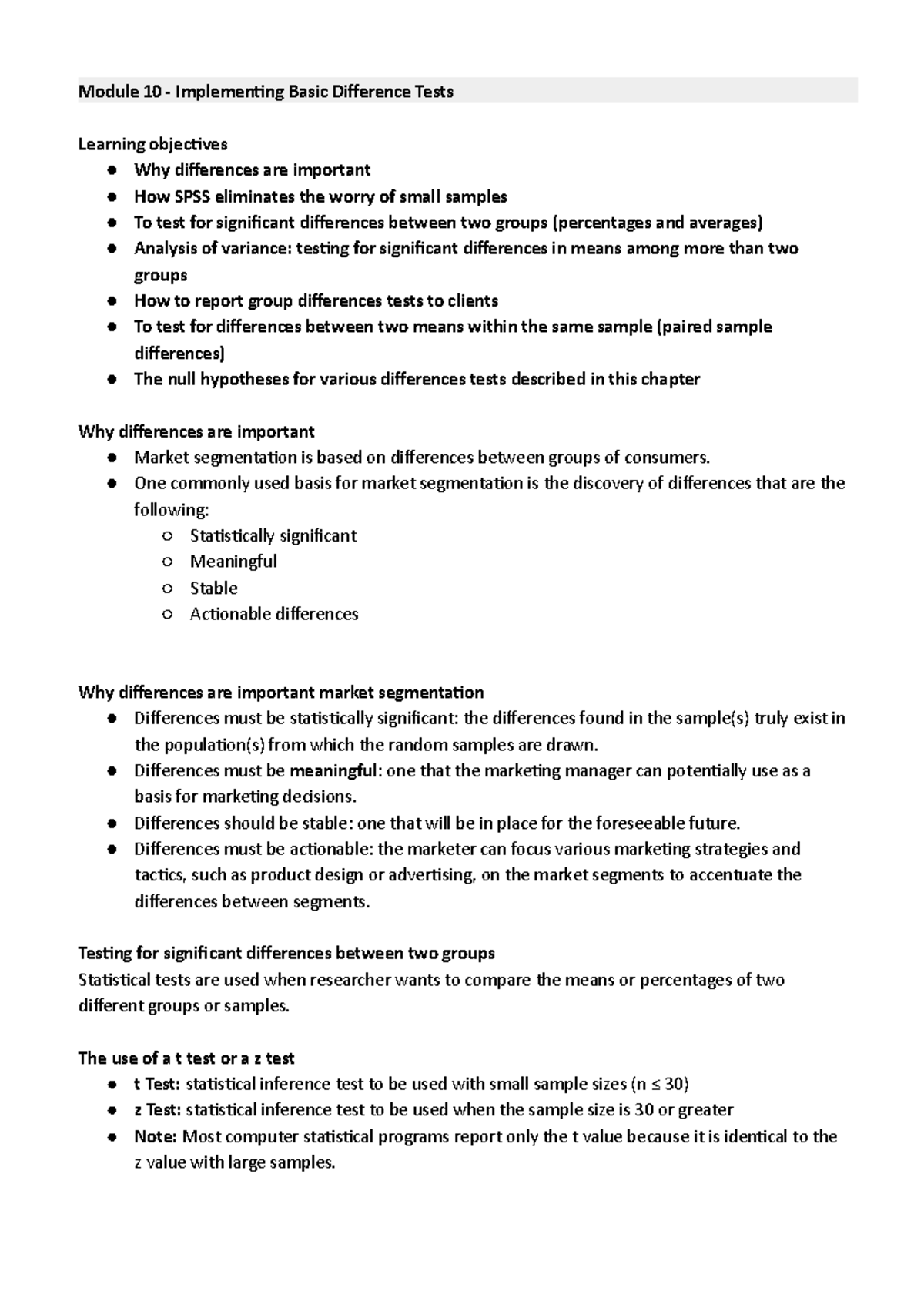 Module 10 Implementing Basic Difference Tests One commonly used