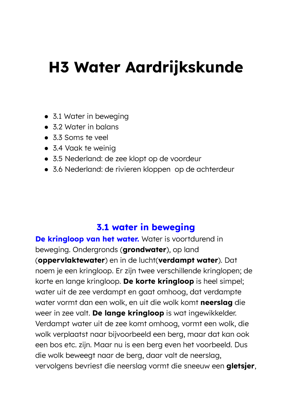 Samenvatting H3 Water Sepp Ter Huurne - H3 Water Aardrijkskunde 3 Water ...