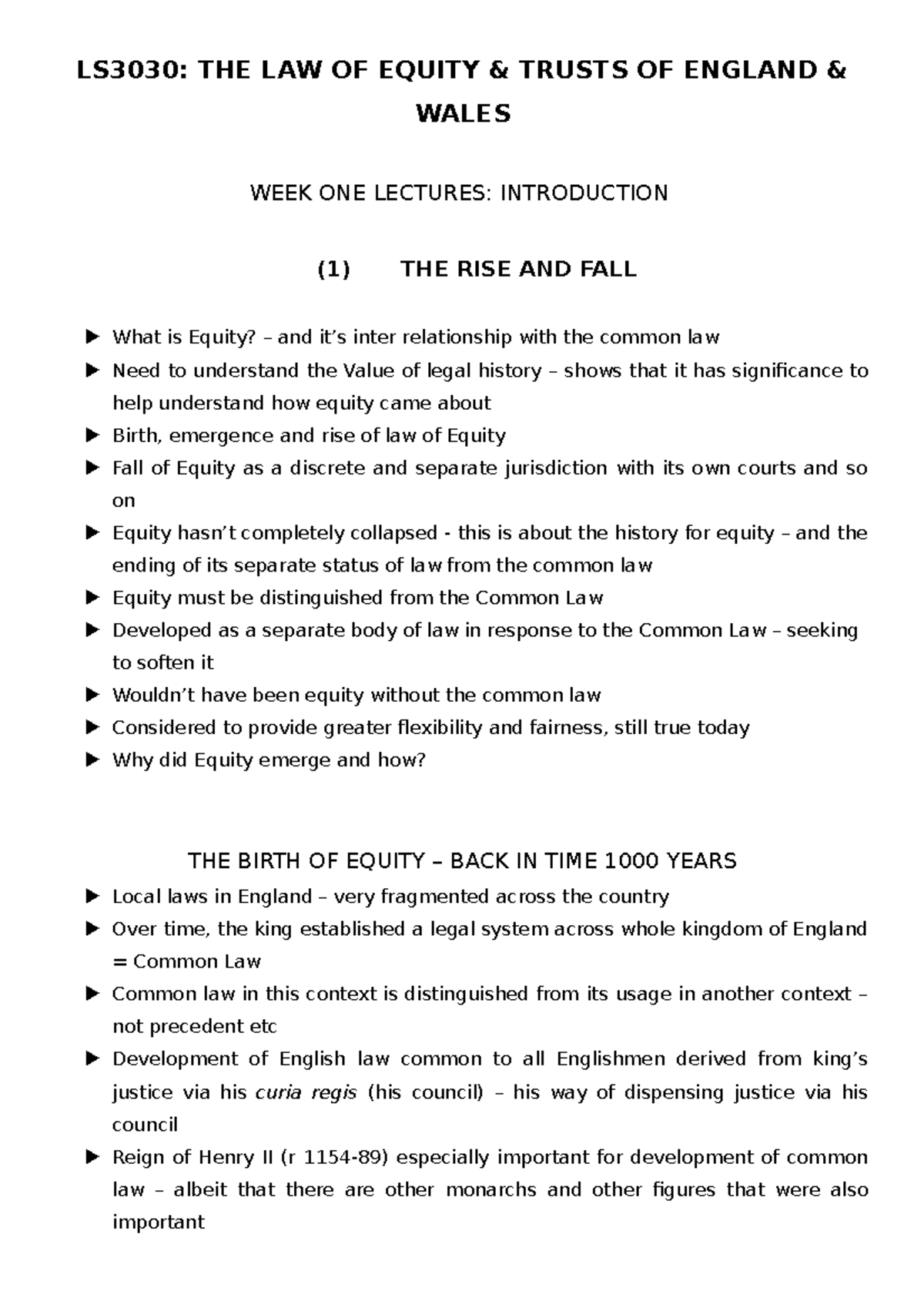 LS3030 Equity Notes - LS3030: THE LAW OF EQUITY & TRUSTS OF ENGLAND ...