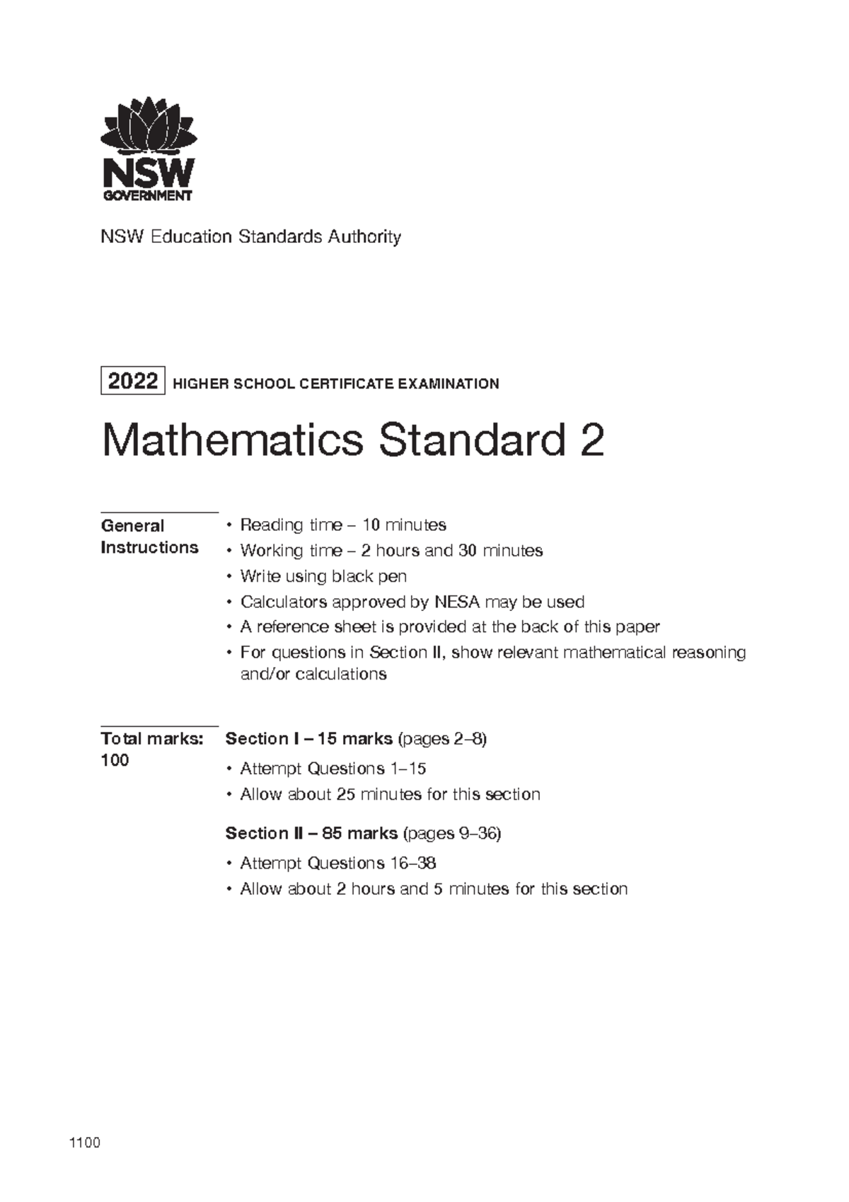 2022 hsc mathematics standard 2 - NSW Education Standards Authority ...