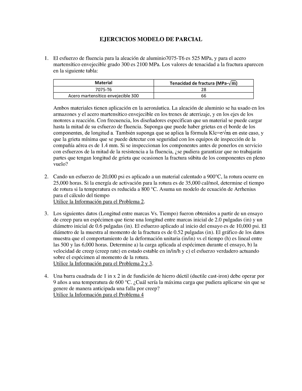 Modelo Parcial Ejercicios Modelo De Parcial El Esfuerzo De Fluencia Para La Aleaci N De