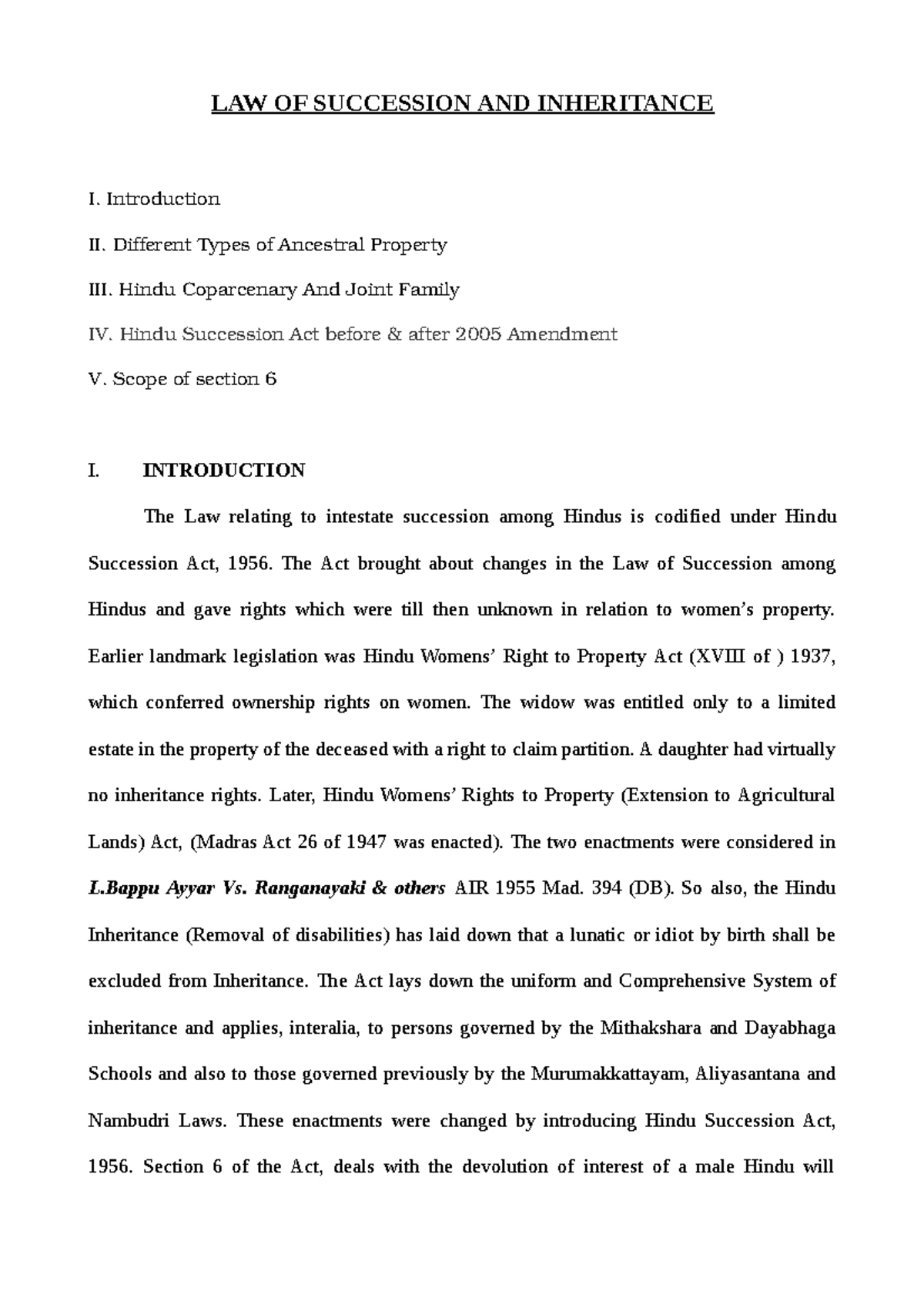 Sucession - LAW OF SUCCESSION AND INHERITANCE I. Introduction II ...