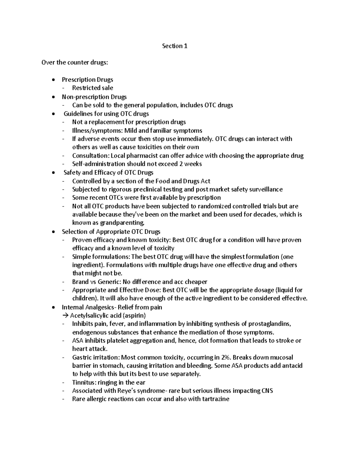 Pharm Module 5 Section 1 - Section 1 Over the counter drugs ...