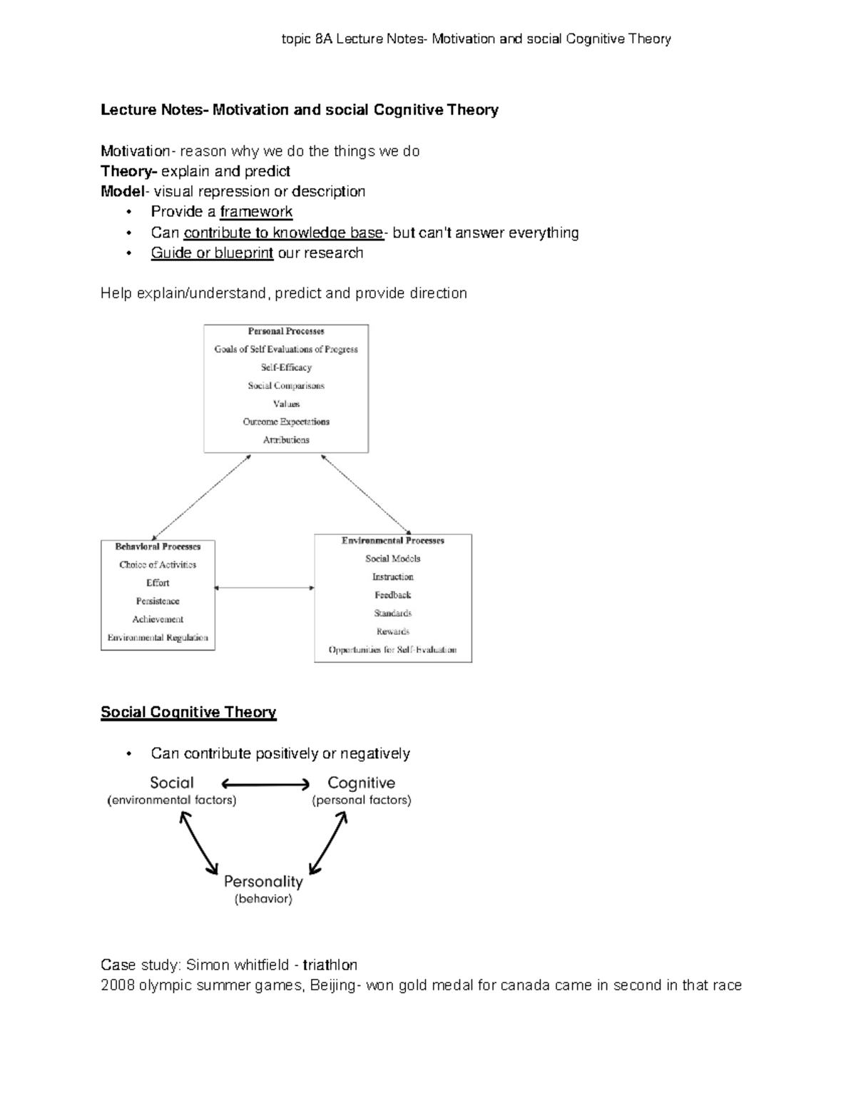 Topic 8A Lecture Notes- Motivation And Social Cognitive Theory ...