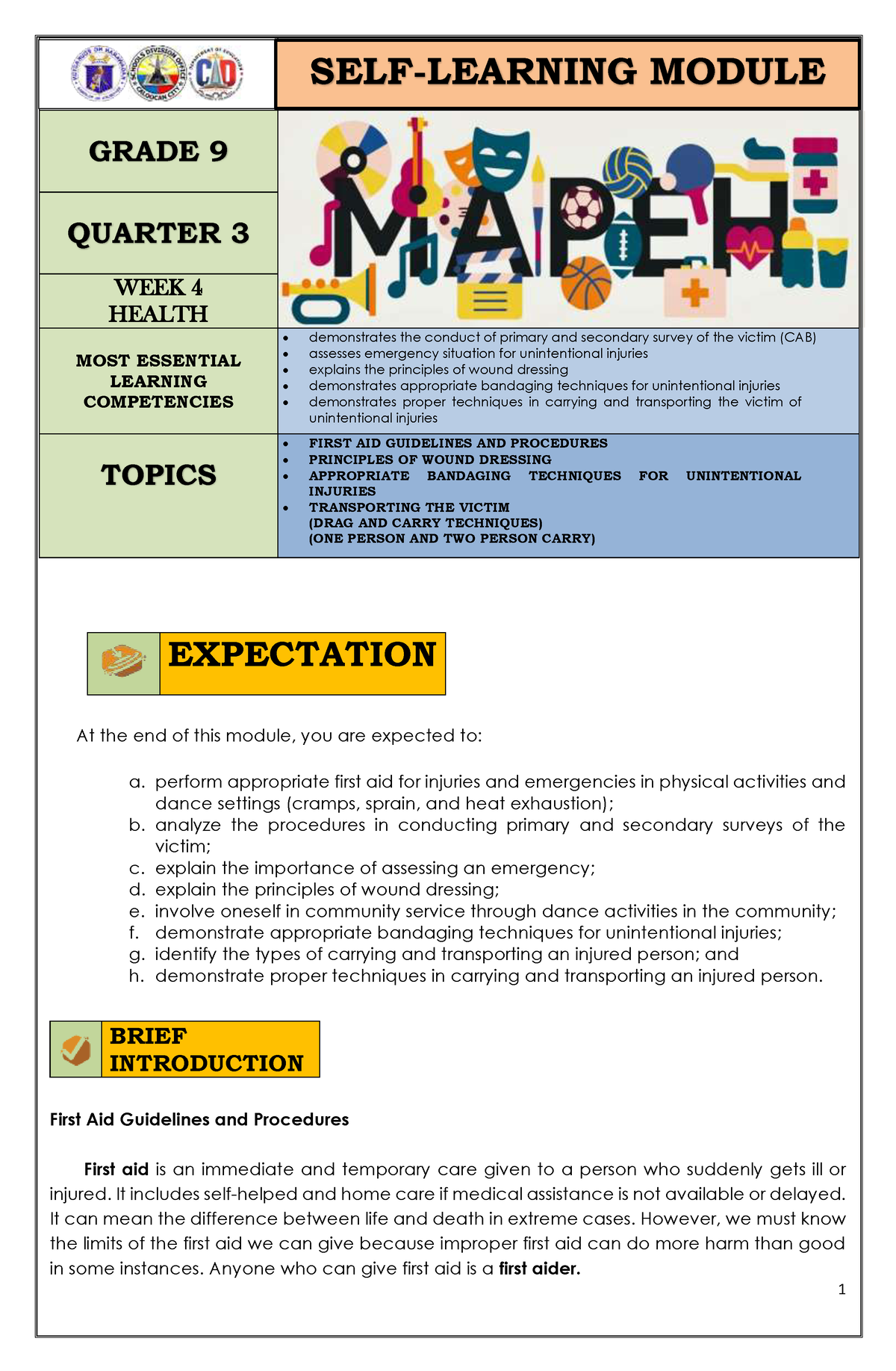 Mapeh 9 Q3 Week 4 - Physical Education - At the end of this module, you