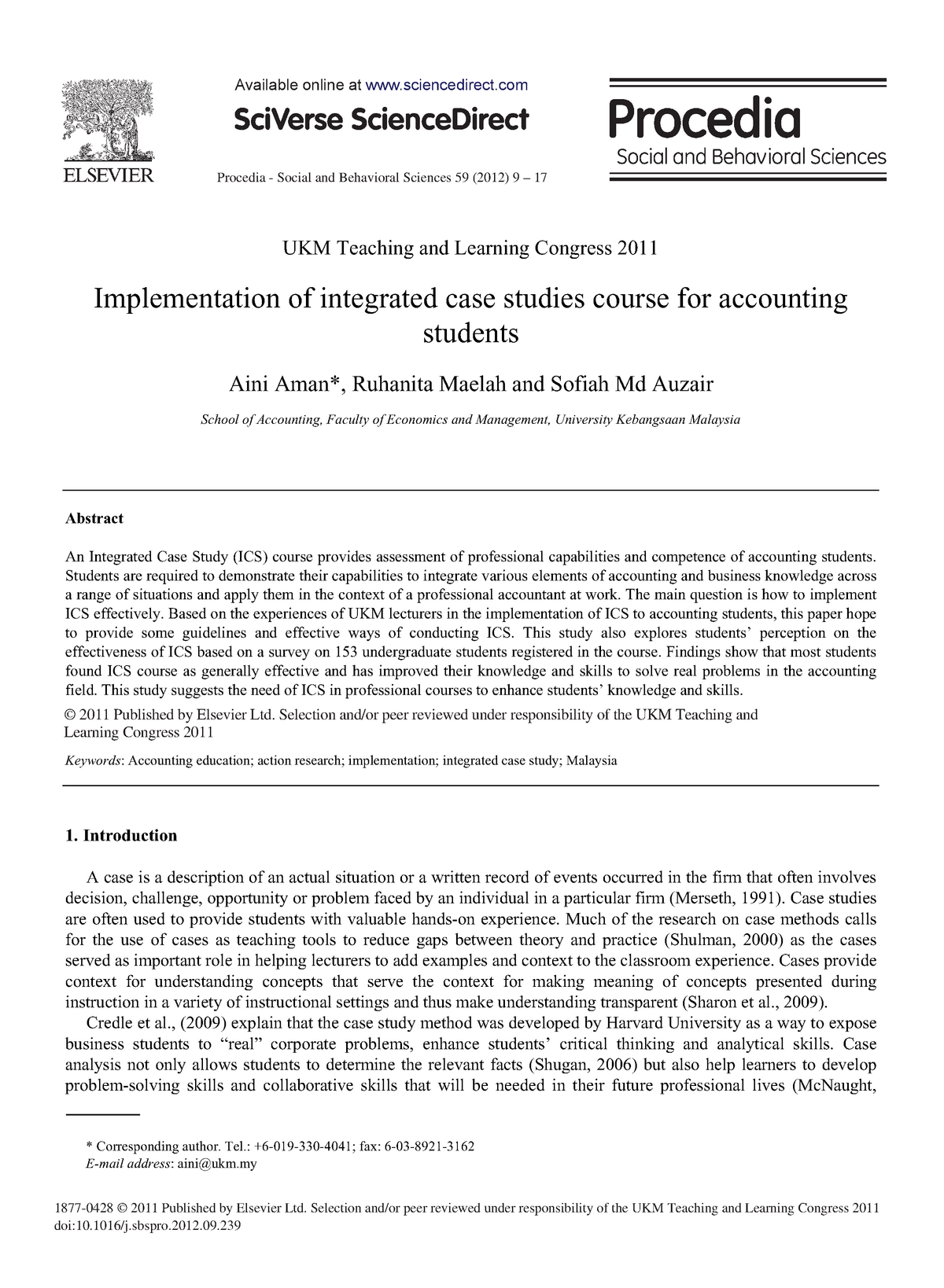 Implementation Of Integrated Case Studies Course F - Procedia - Social ...