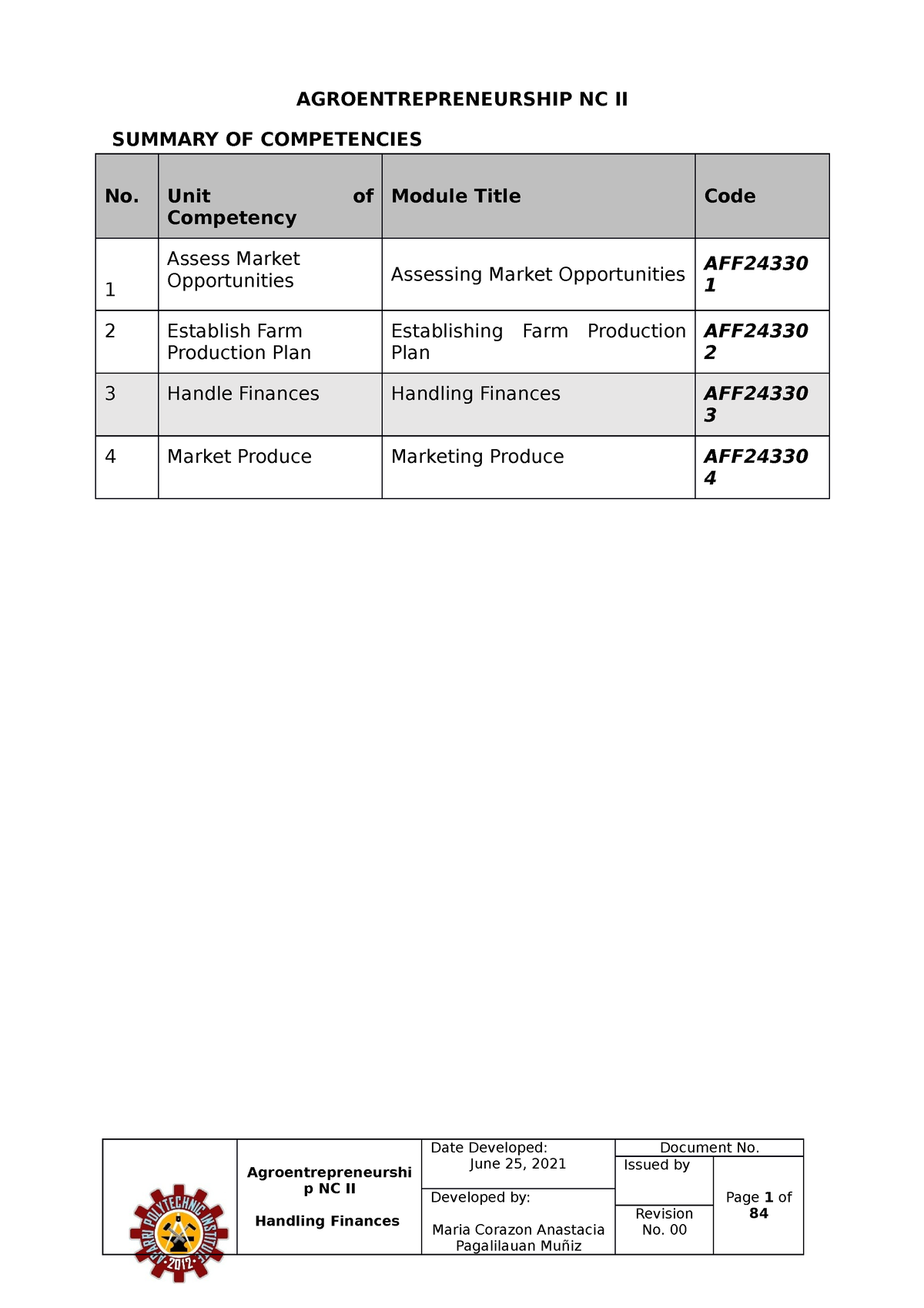 module-3-handle-finances-zon-agroentrepreneurship-nc-ii-summary-of