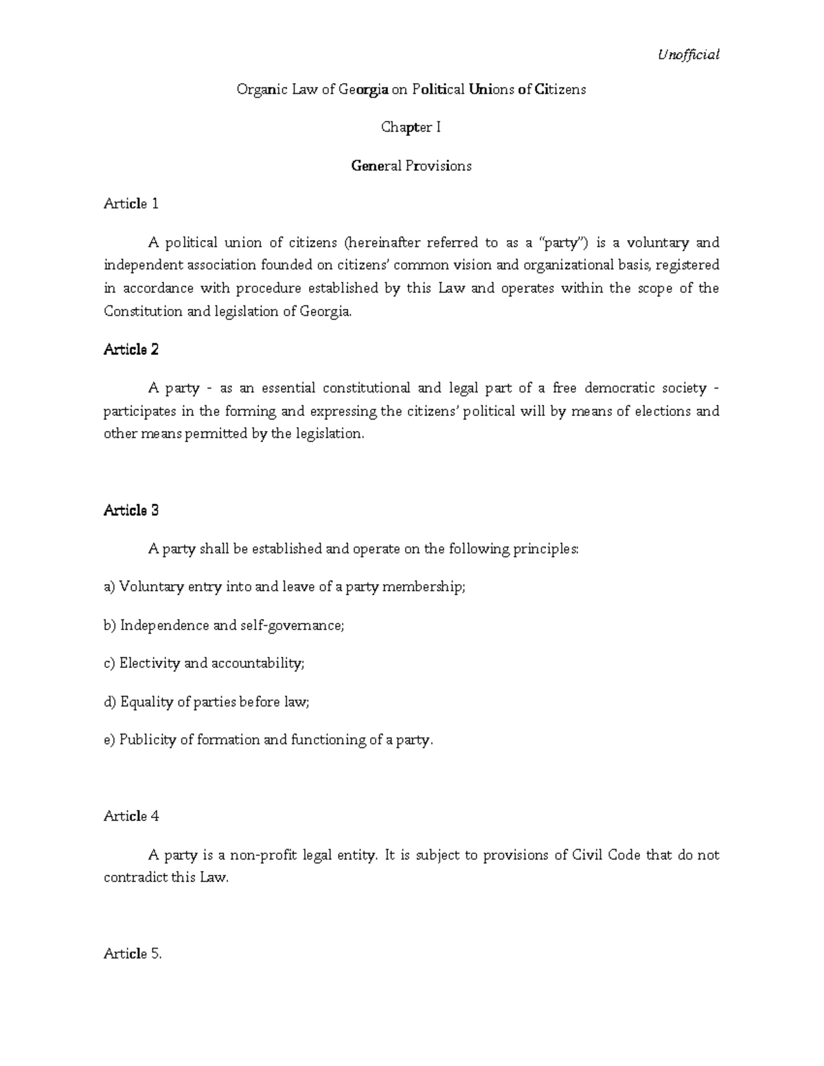 Law on Political Unions of Citizens 2012 Unofficial Studocu