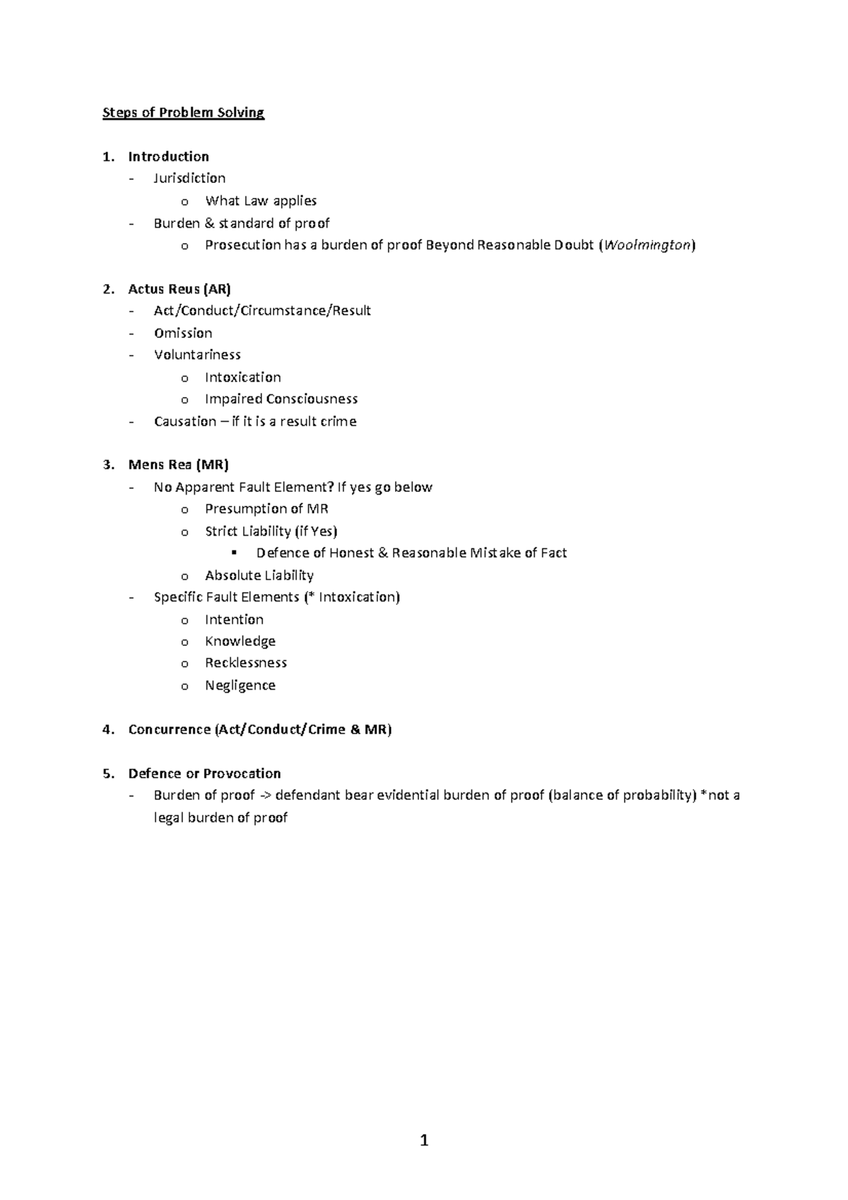 Criminal Law And Procedure Final Exam Note - Steps Of Problem Solving 1 ...