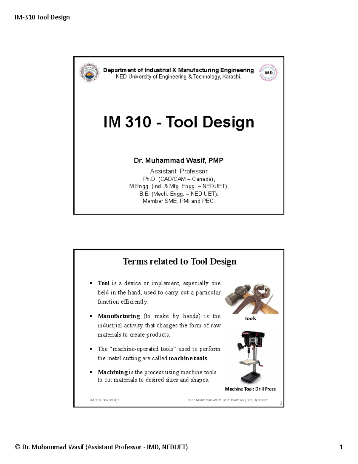 TDTopic 1 dfjdkflsj Department of Industrial & Manufacturing Engineering NED University of
