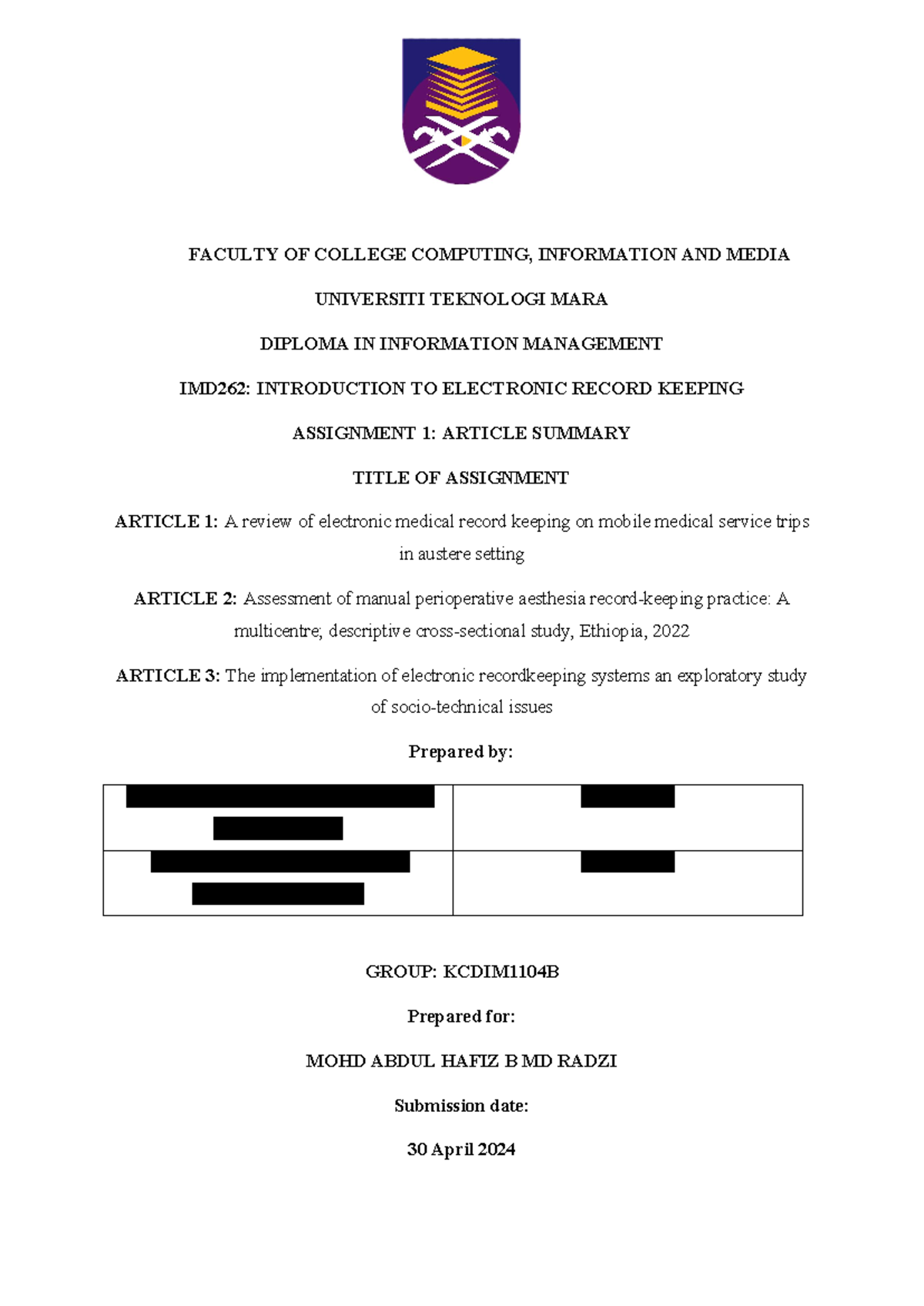 IMD262 finale - ASSIGNMENT - FACULTY OF COLLEGE COMPUTING, INFORMATION ...