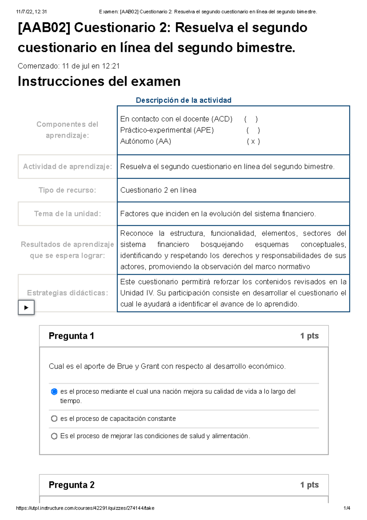 Examen [AAB02] Cuestionario 2 Resuelva El Segundo Cuestionario En Línea ...