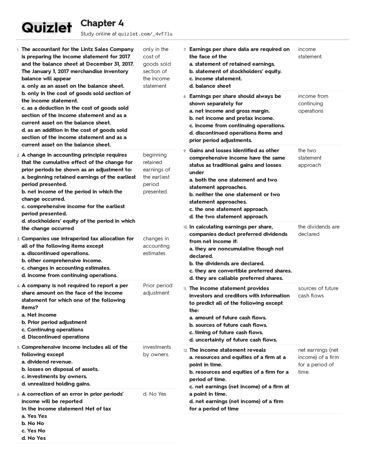 Quizlet Chapter 4 - Bit Of Accounting Quiz - 1 Accountant For The Lintz ...