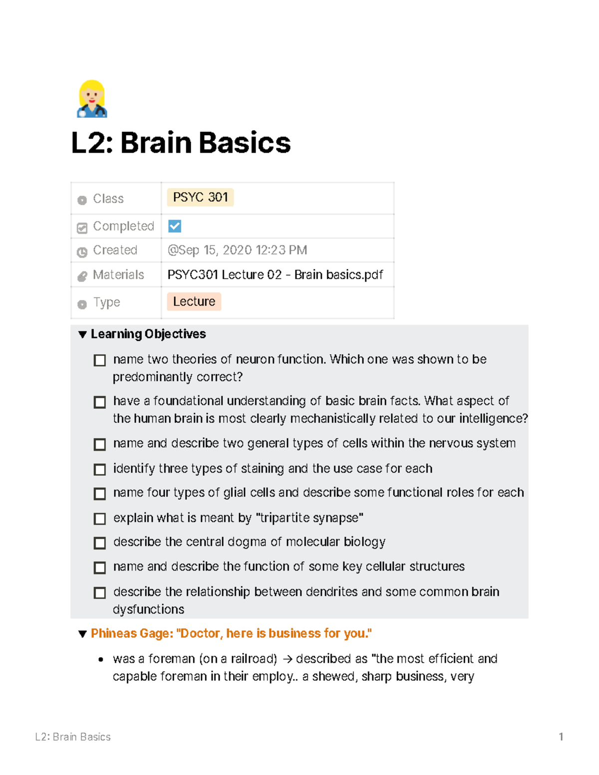 Lecture 2 Brain Basics - L2: Brain Basics Class PSYC 301 Completed ...