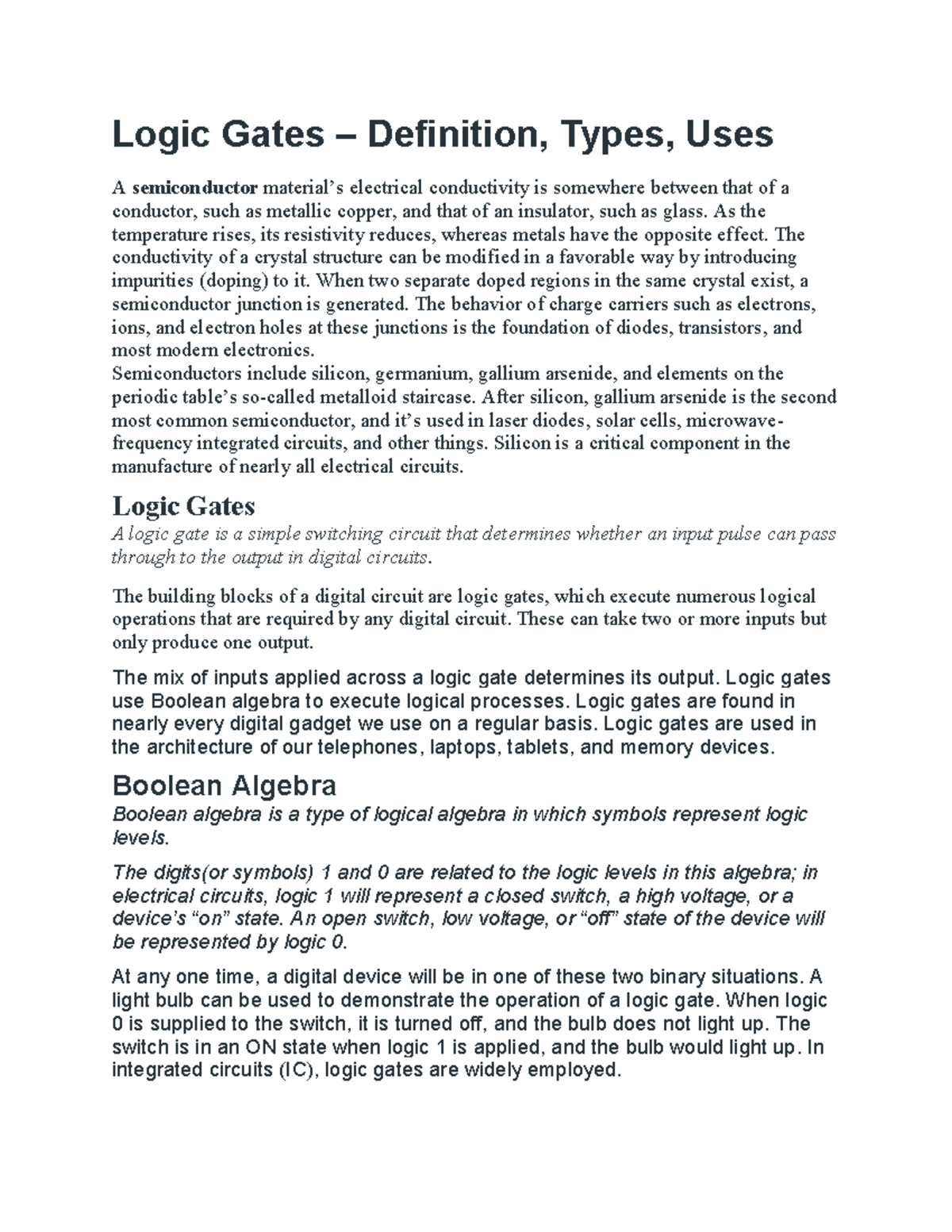 Logic Gates Eng Logic Gates Definition, Types, Uses A semiconductor