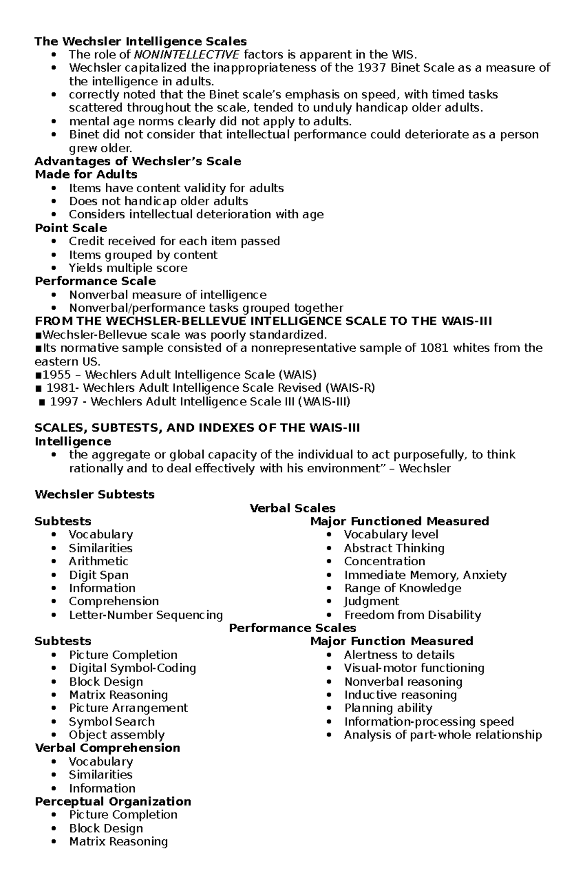 Reviewer - The Wechsler Intelligence Scales The role of NONINTELLECTIVE ...