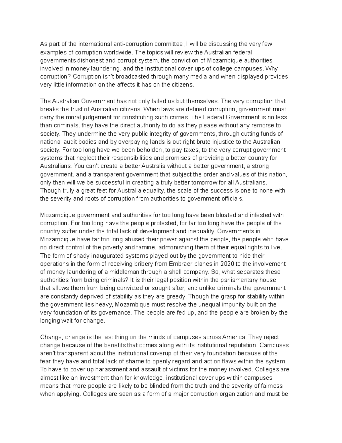 Corruption notes - As part of the international anti-corruption ...