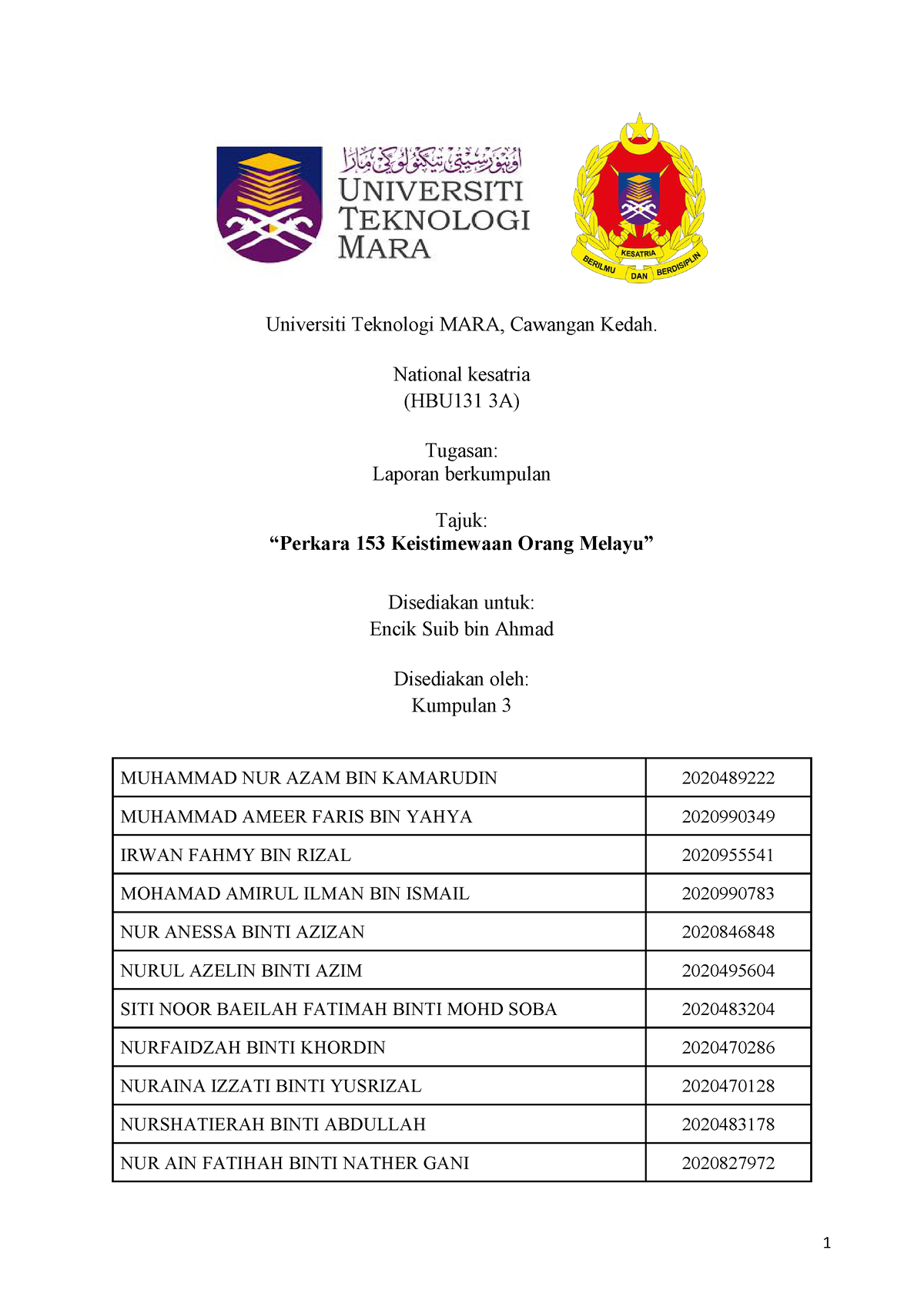 Tugasan Berkumpulan,Kumpulan 3 (Perkara 153 Keistimewaan Orang Melayu ...