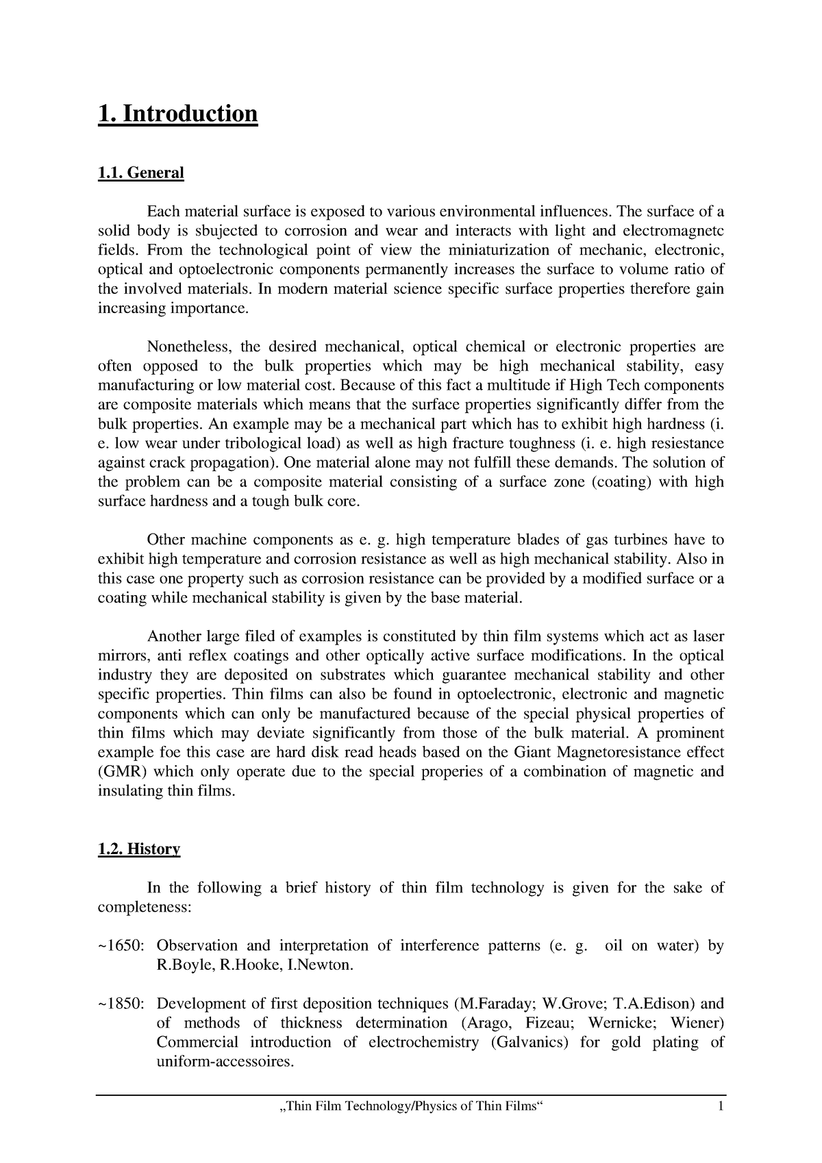 Introduction Thinfilm - 1. Introduction 1. General Each material ...