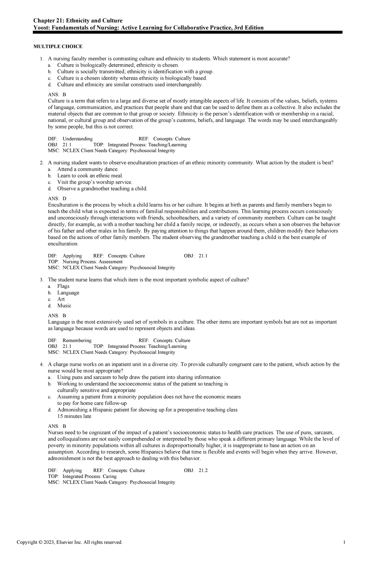 Exam View - Chapter 21 - Adaptive Quiz - Chapter 21: Ethnicity and ...