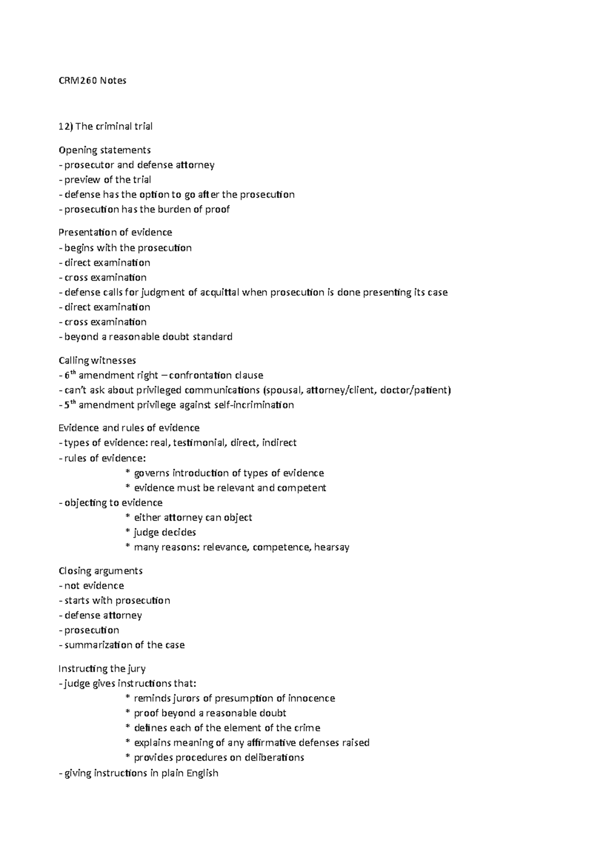 Crm260 Notes 12 And 14 Crm260 Notes The Criminal Trial Opening