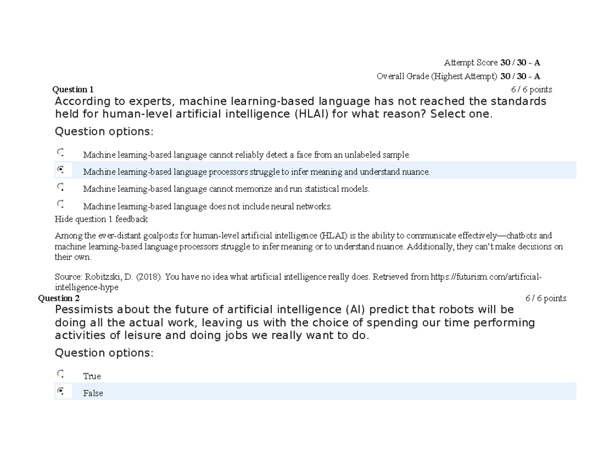 IT-272 7-1 Quiz - IT-272 7-1 Quiz - Attempt Score 30 / 30 - A Overall ...