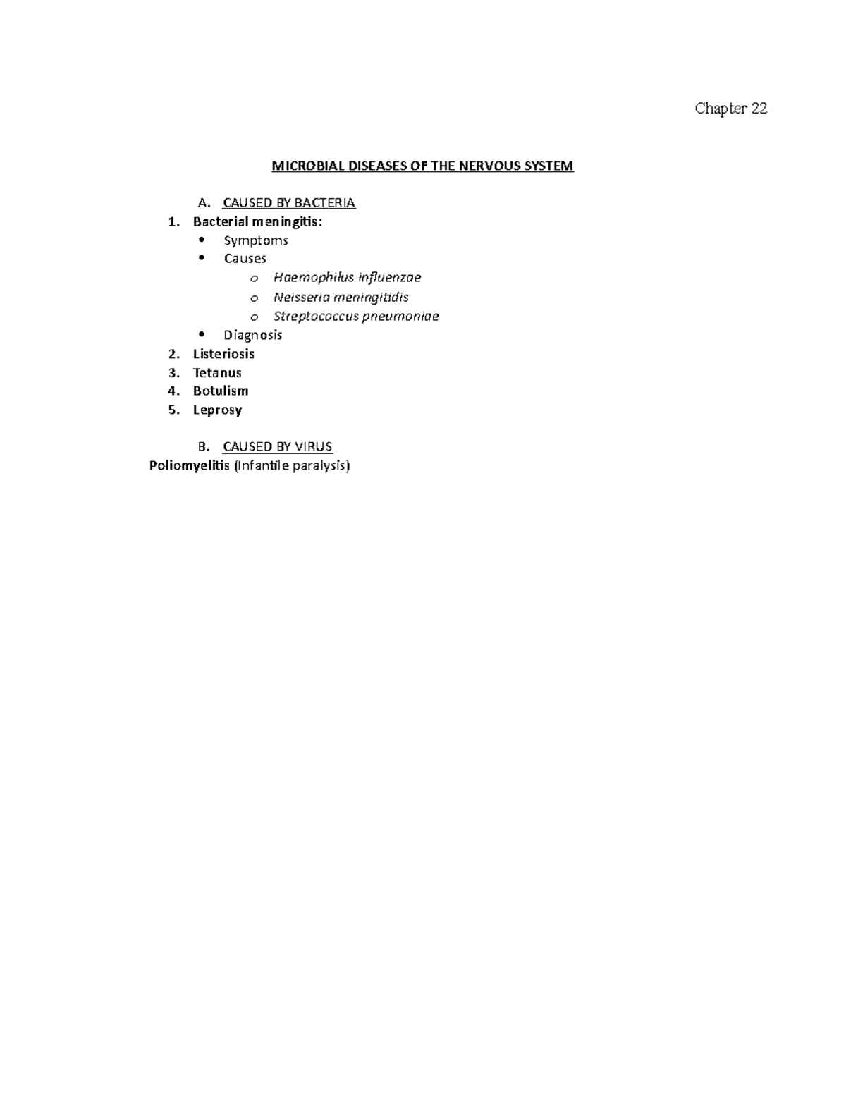 Ch.22 - MICROBIAL DISEASES OF THE NERVOUS SYSTEM - CAUSED BY BACTERIA 1 ...